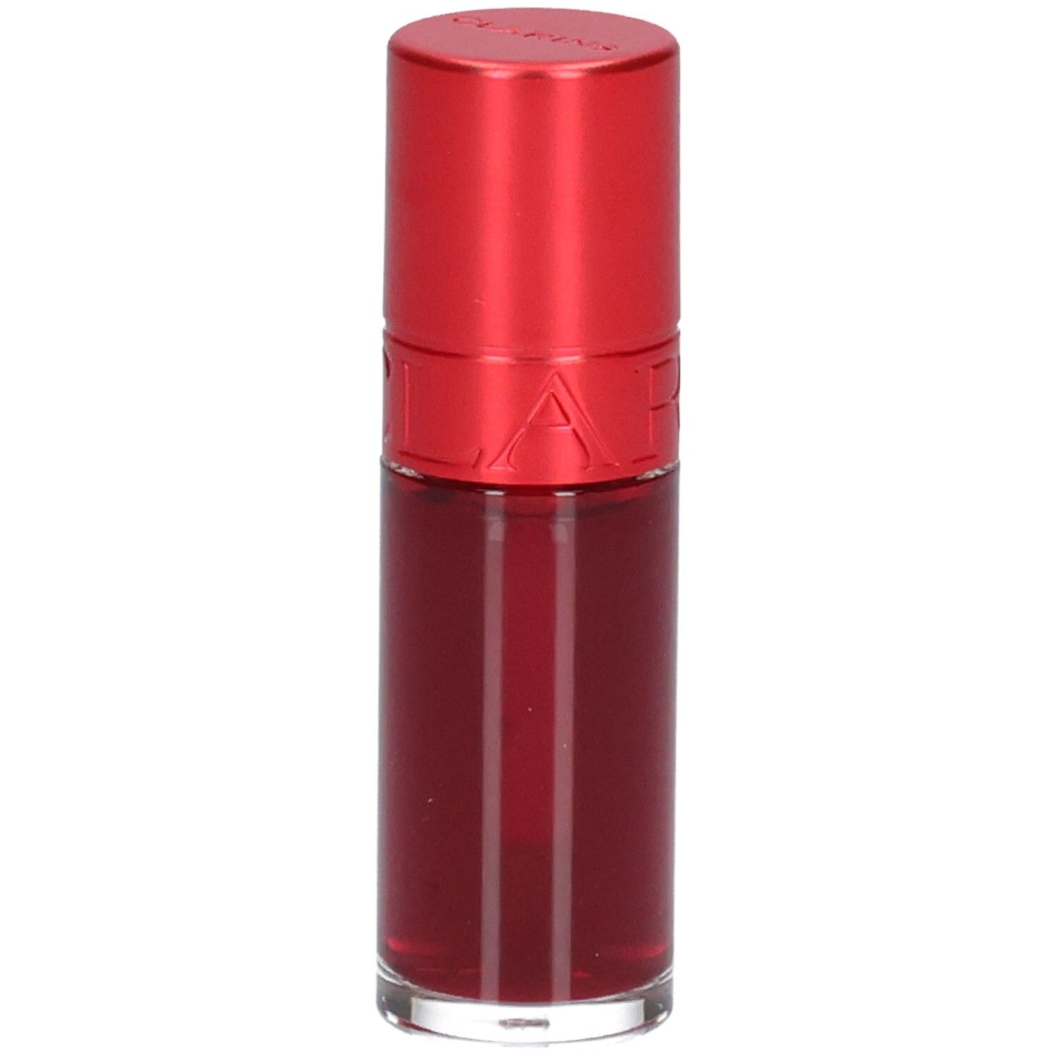 Clarins Eau à Lèvres 09 : Flacon de rouge à lèvres rouge avec capuchon rouge.
