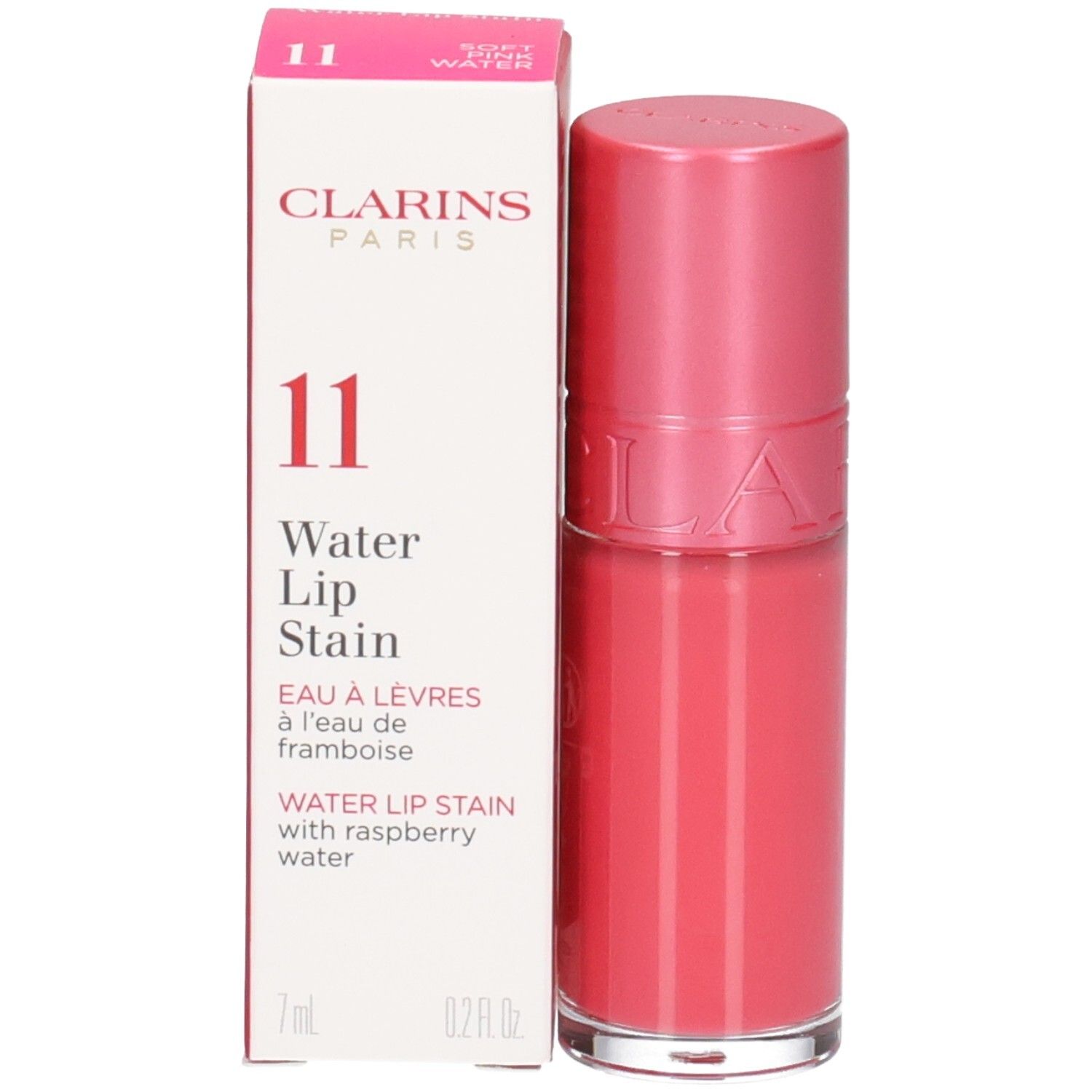 Clarins Eau à Lèvres 11, rouge à lèvres rose avec boîte.