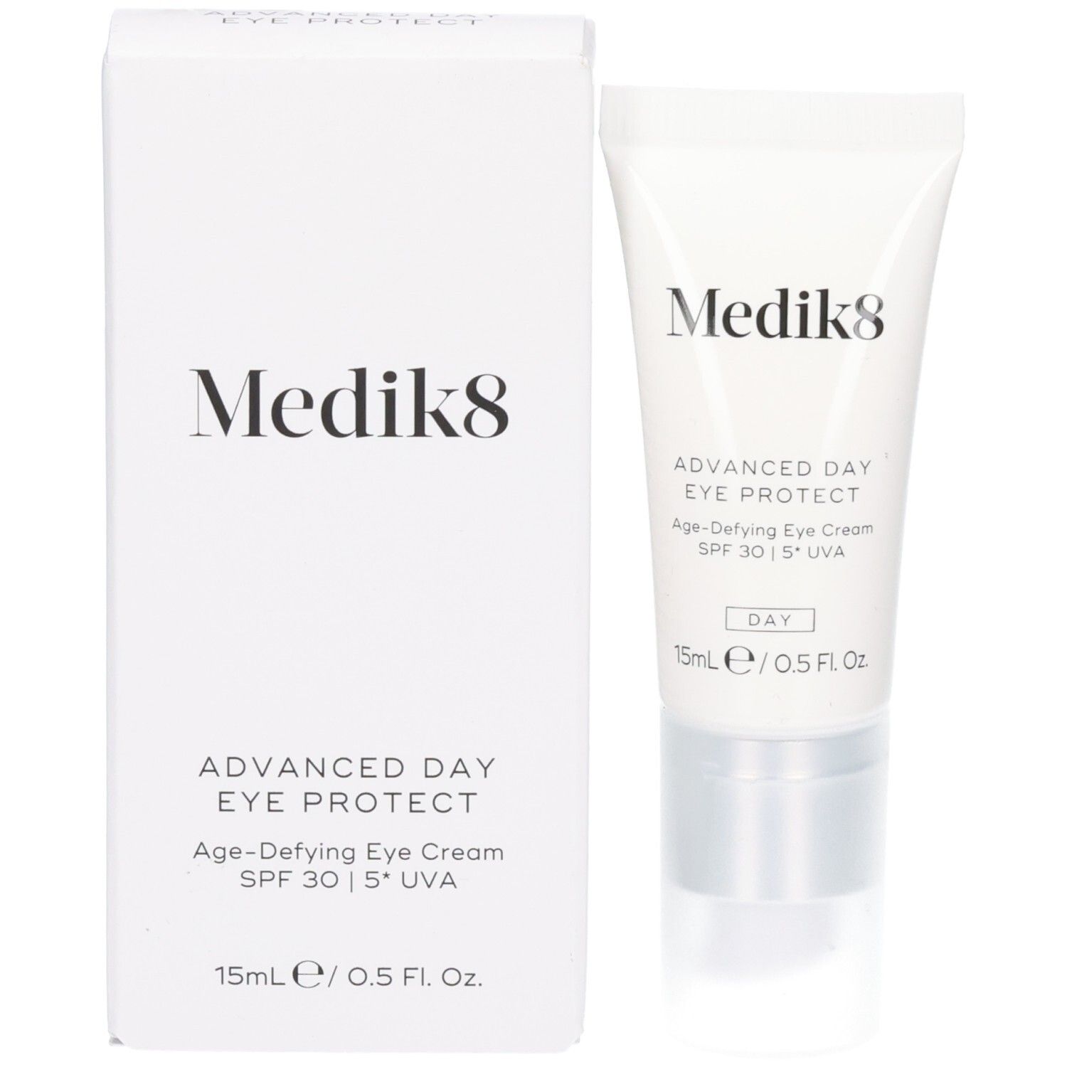 Tube et boîte Medik8 Advanced Day Eye Protect. Contient 15ml.