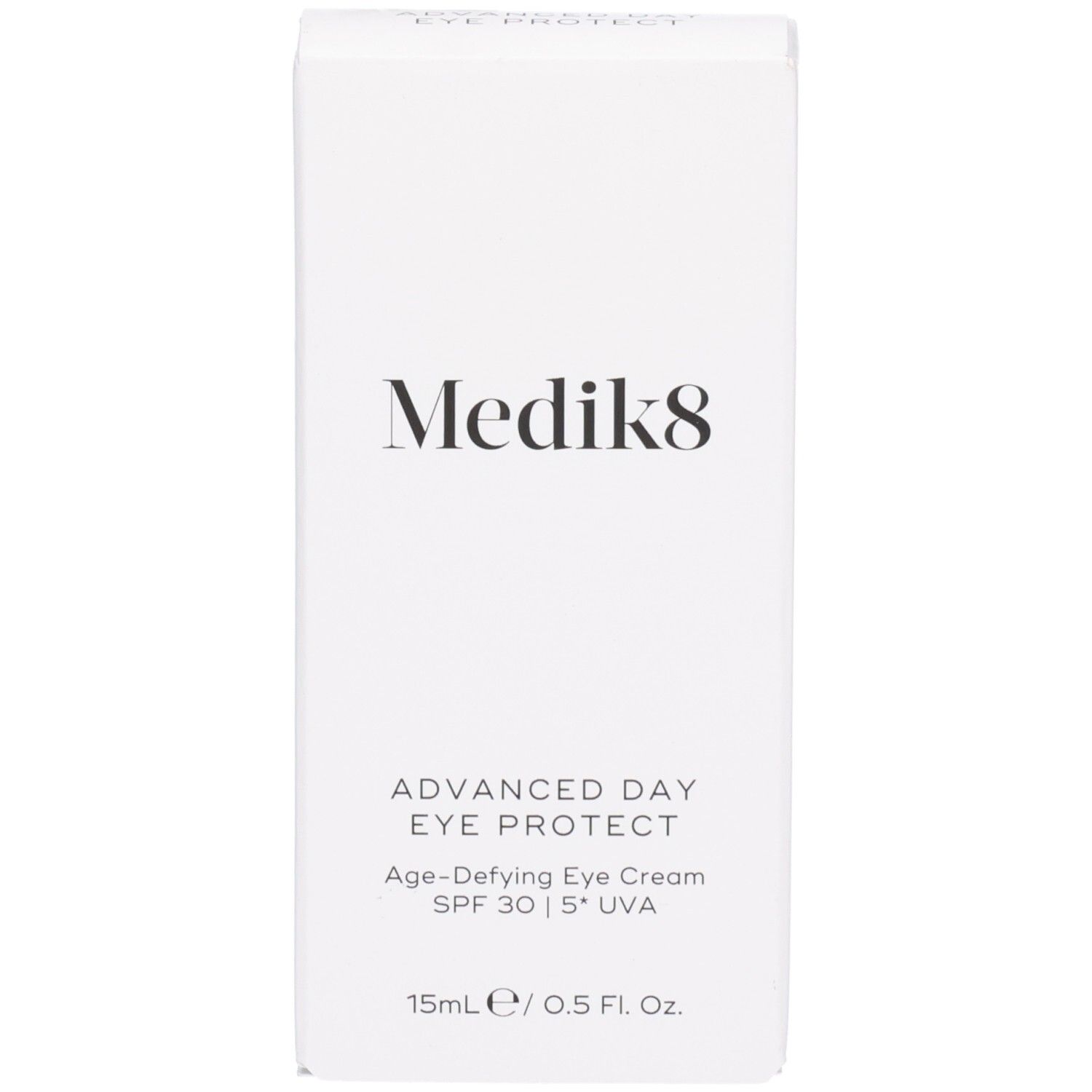 Boîte Medik8 Advanced Day Eye Protect avec informations produit. Contient 15ml.