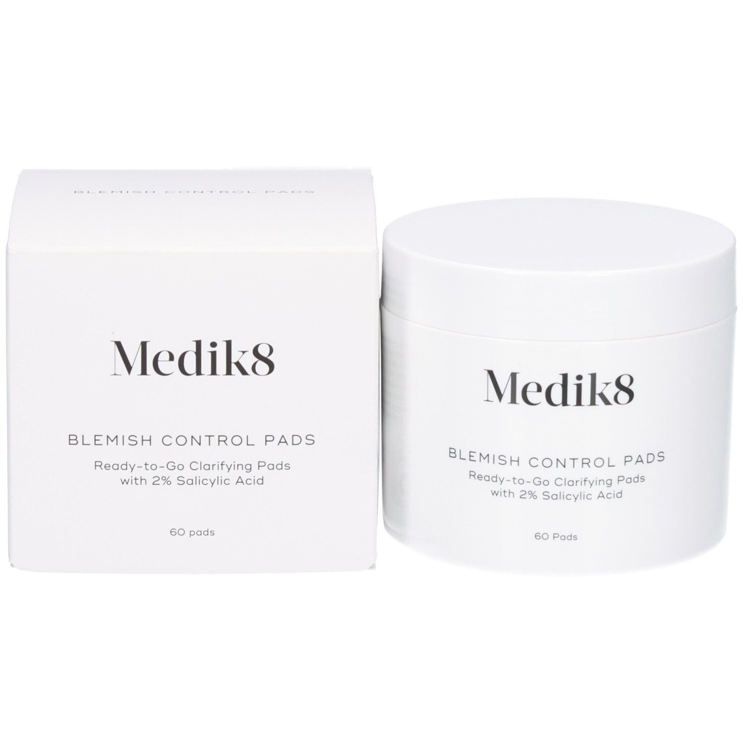 Medik8 Blemish Control Pads : Pot et emballage extérieur, 60 pièces.