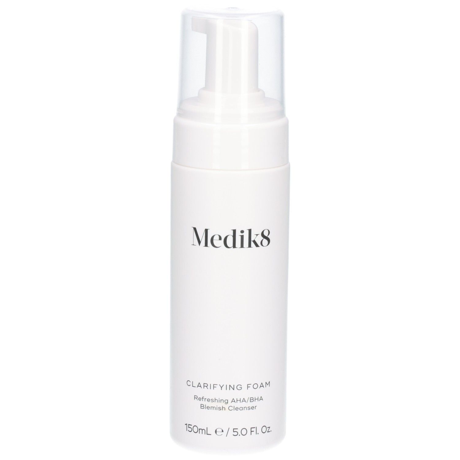 Flacon pompe Medik8 Clarifying Foam avec distributeur et capuchon transparent. 150ml / 5.0 Fl. Oz.
