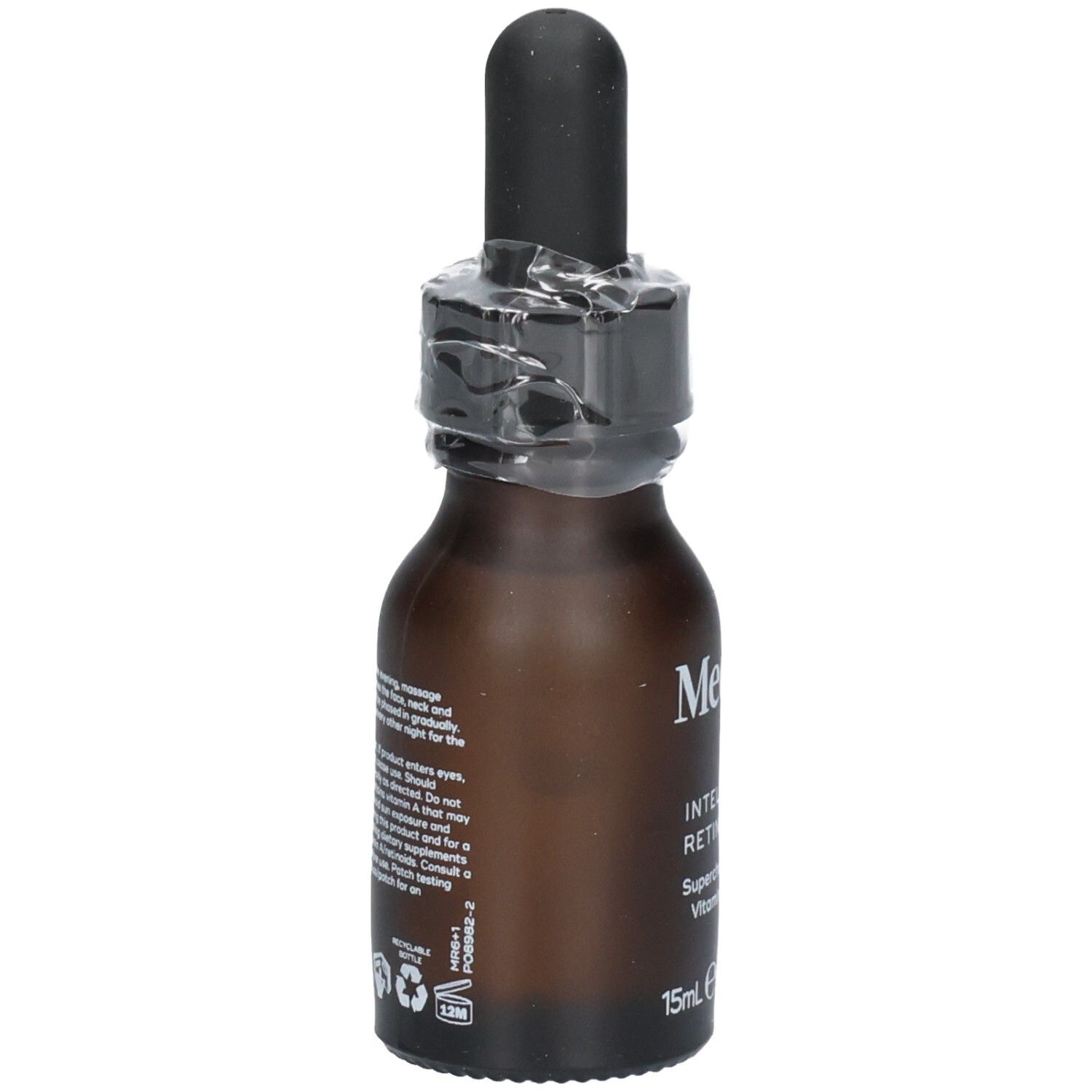Arrière du flacon de sérum Medik8 Intelligent Retinol 6TR avec ingrédients et instructions.