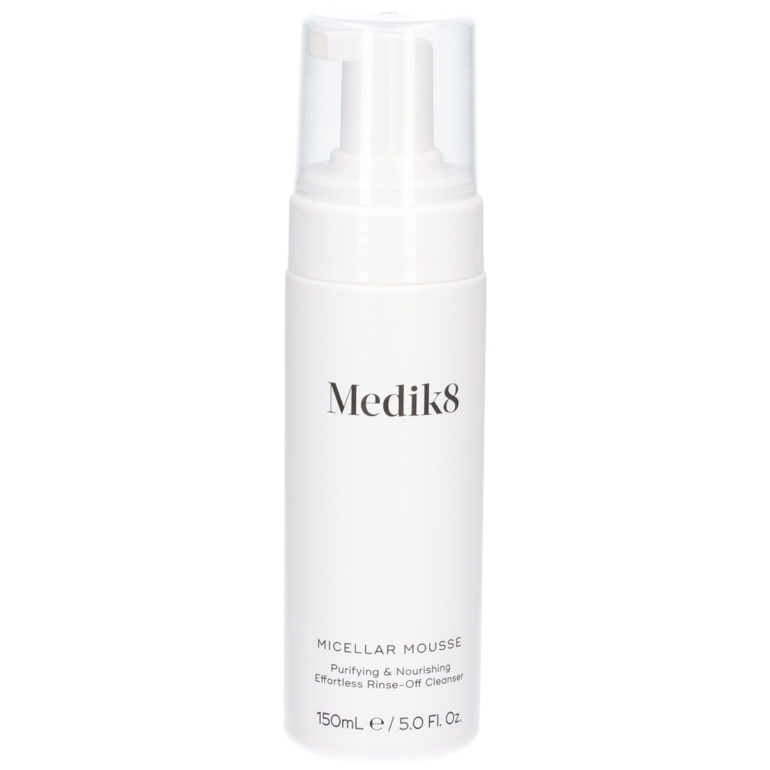 Flacon Medik8 Micellar Mousse avec pompe et capuchon transparent. 150ml / 5.0 Fl. Oz.