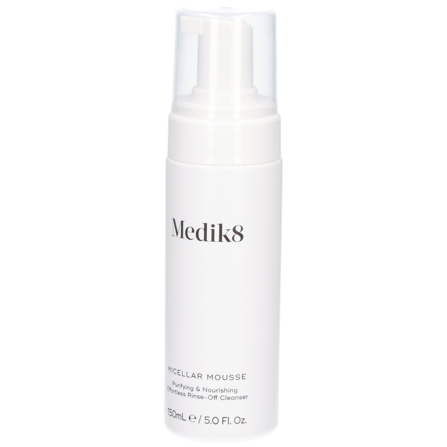 Flacon Medik8 Micellar Mousse avec pompe et capuchon transparent. 150ml / 5.0 Fl. Oz.