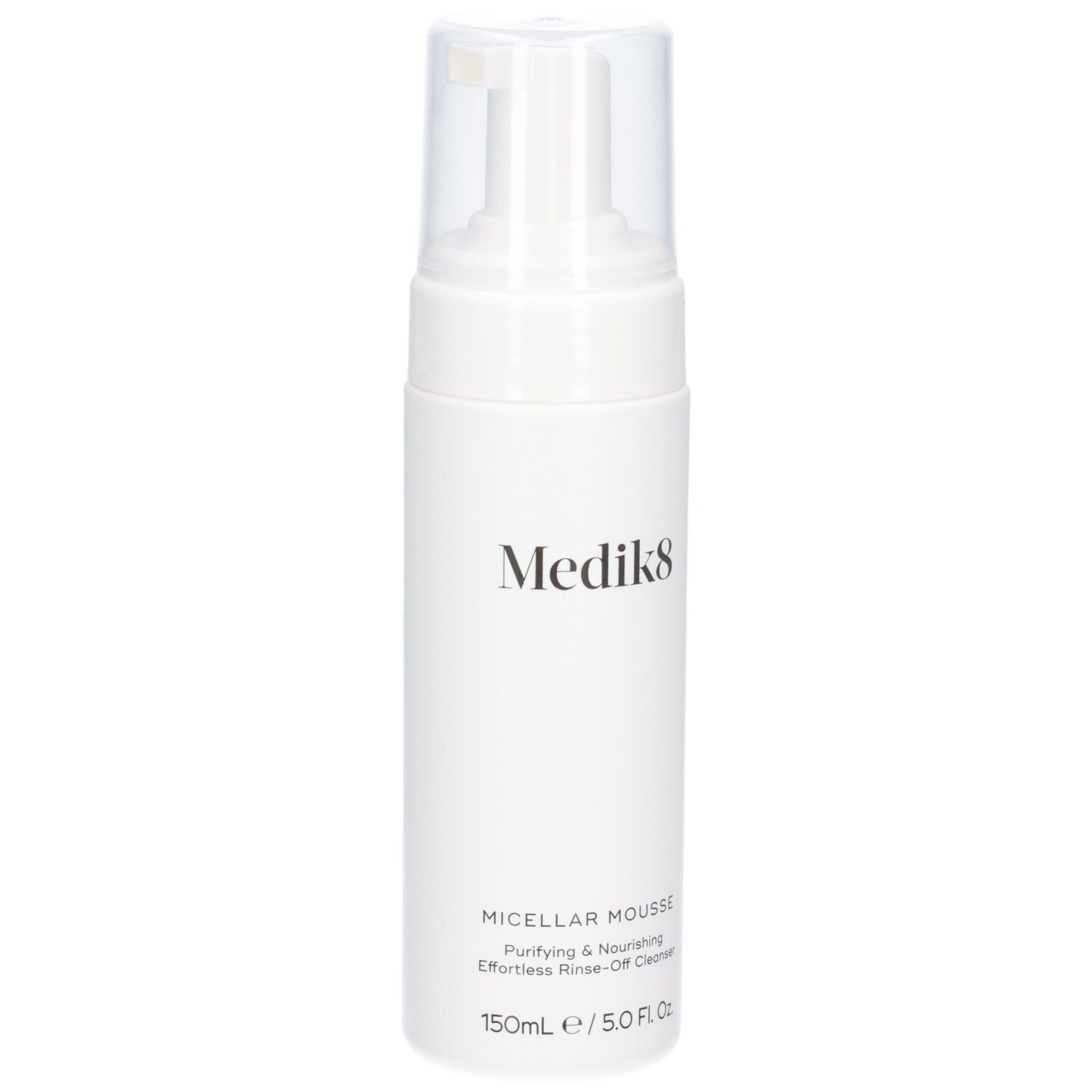 Flacon Medik8 Micellar Mousse avec pompe et capuchon transparent. 150ml / 5.0 Fl. Oz.