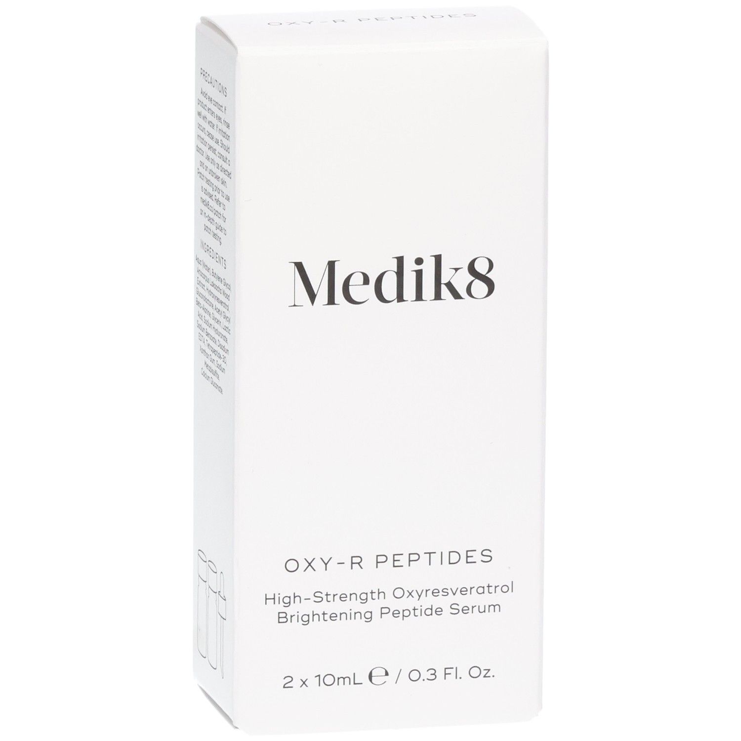 Emballage du sérum Medik8 Oxy-R Peptides, vue de face avec informations produit.