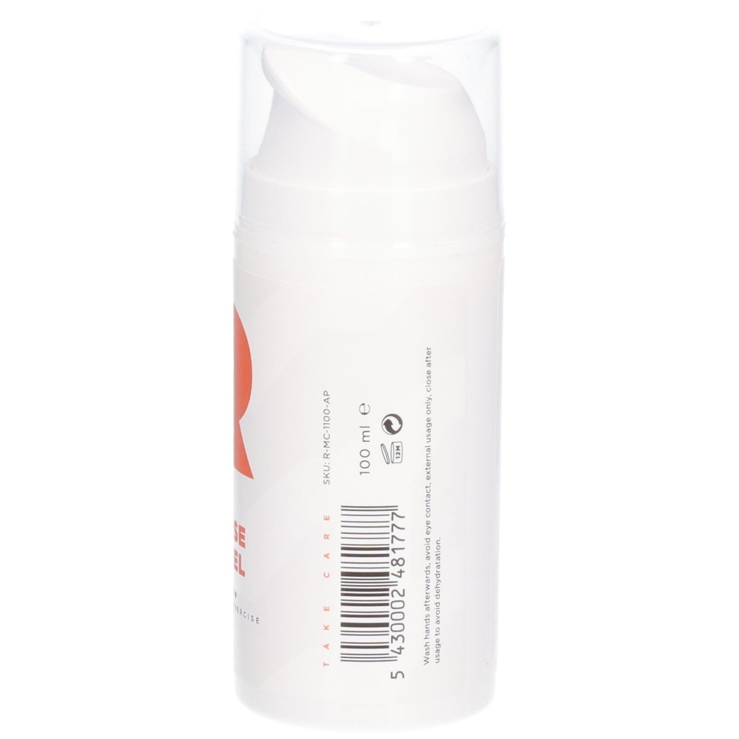 Flacon blanc avec R orange. Inscription : RÉVVI Intense Hot Gel. Bouchon transparent. 100 ml.