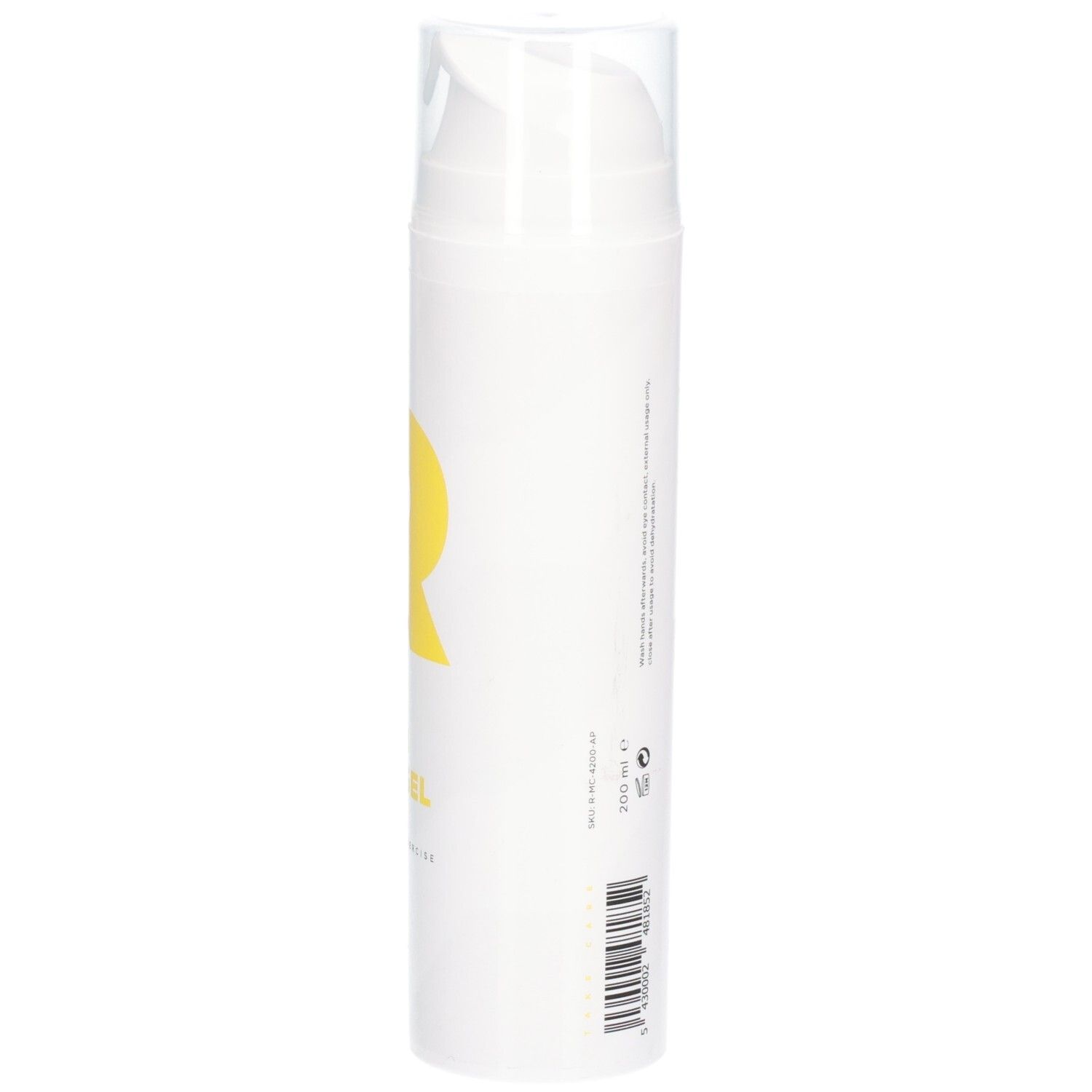 Flacon blanc avec "R" jaune et nom du produit. Texte : RÉVVI FRESH FEET GEL. 200 ml. Bouchon transparent.