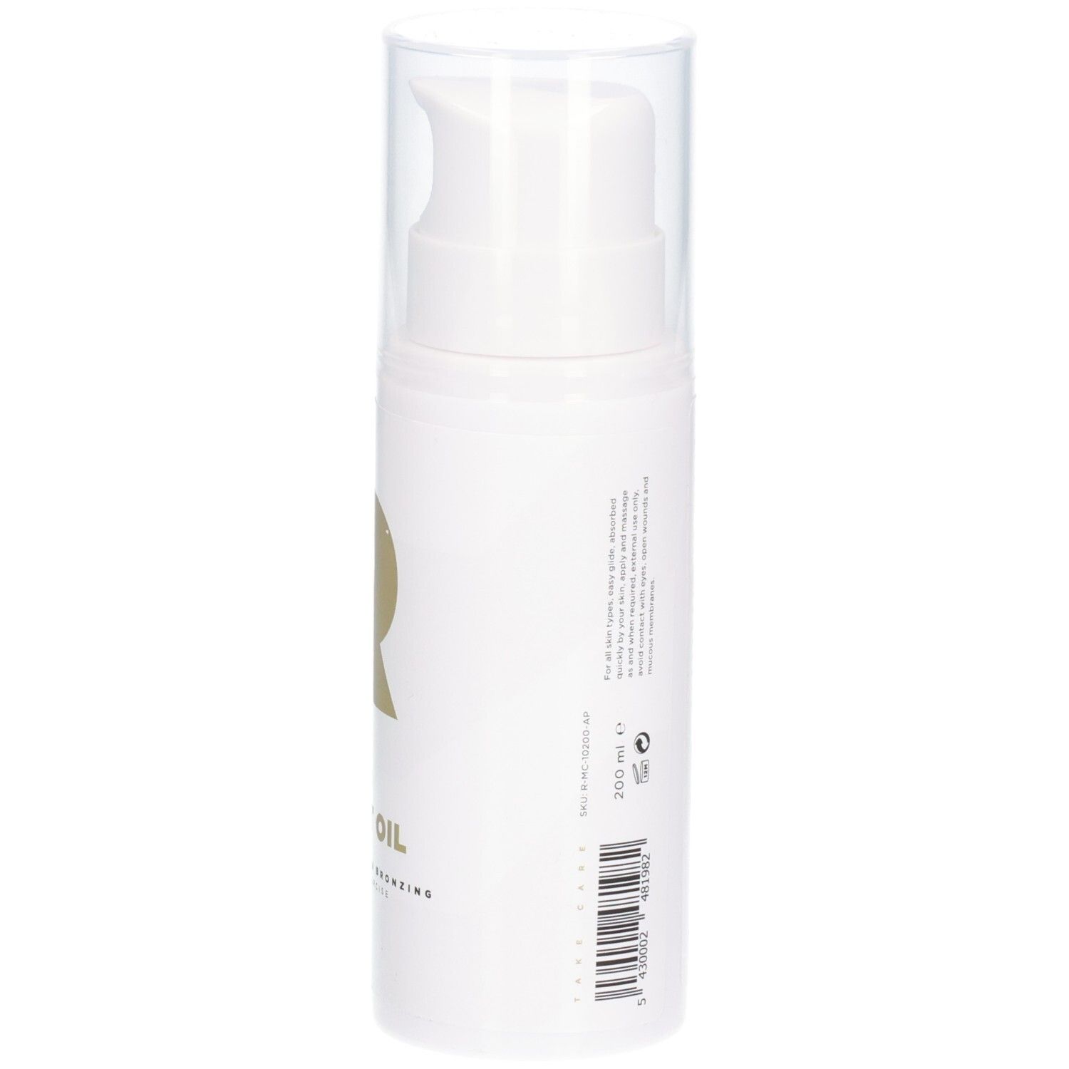 Flacon blanc avec texte et texte. Nom du produit : Rapid Boost Oil. Avec bouchon transparent.