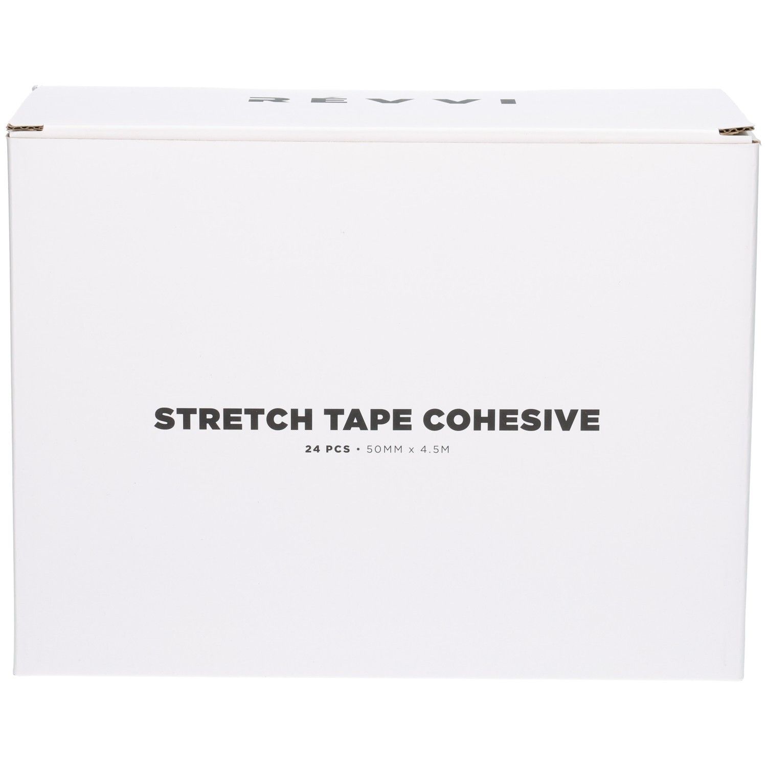 Face avant d'une boîte blanche avec inscription : STRETCH TAPE COHESIVE, 24 PCS, 50MM X 4.5M.