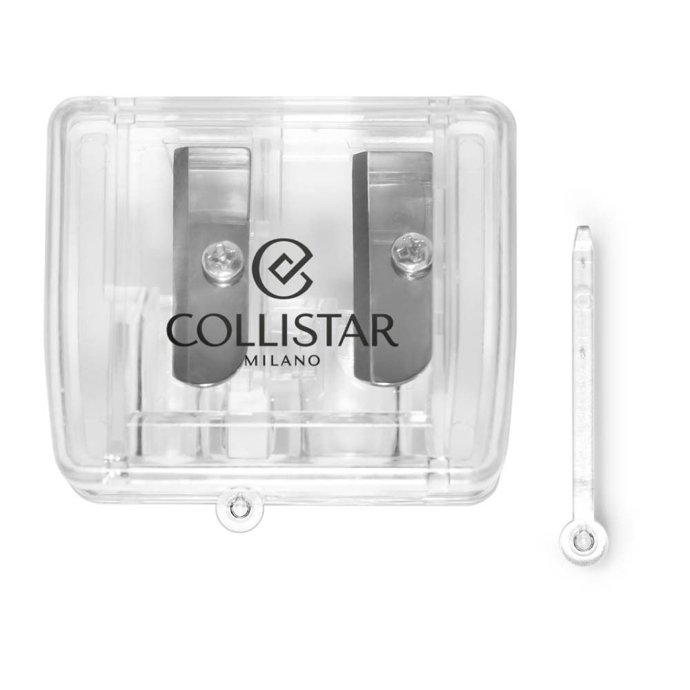 Taille-crayon double transparent. Logo COLLISTAR MILANO. Deux ouvertures. Couvercle rabattable.