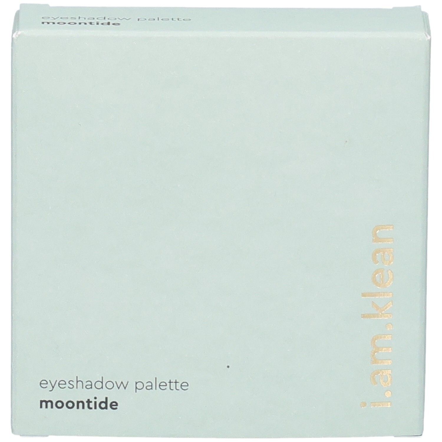 Emballage vert clair. Inscription : i.am.klean, Eyeshadow Palette Moontide. Texte doré.