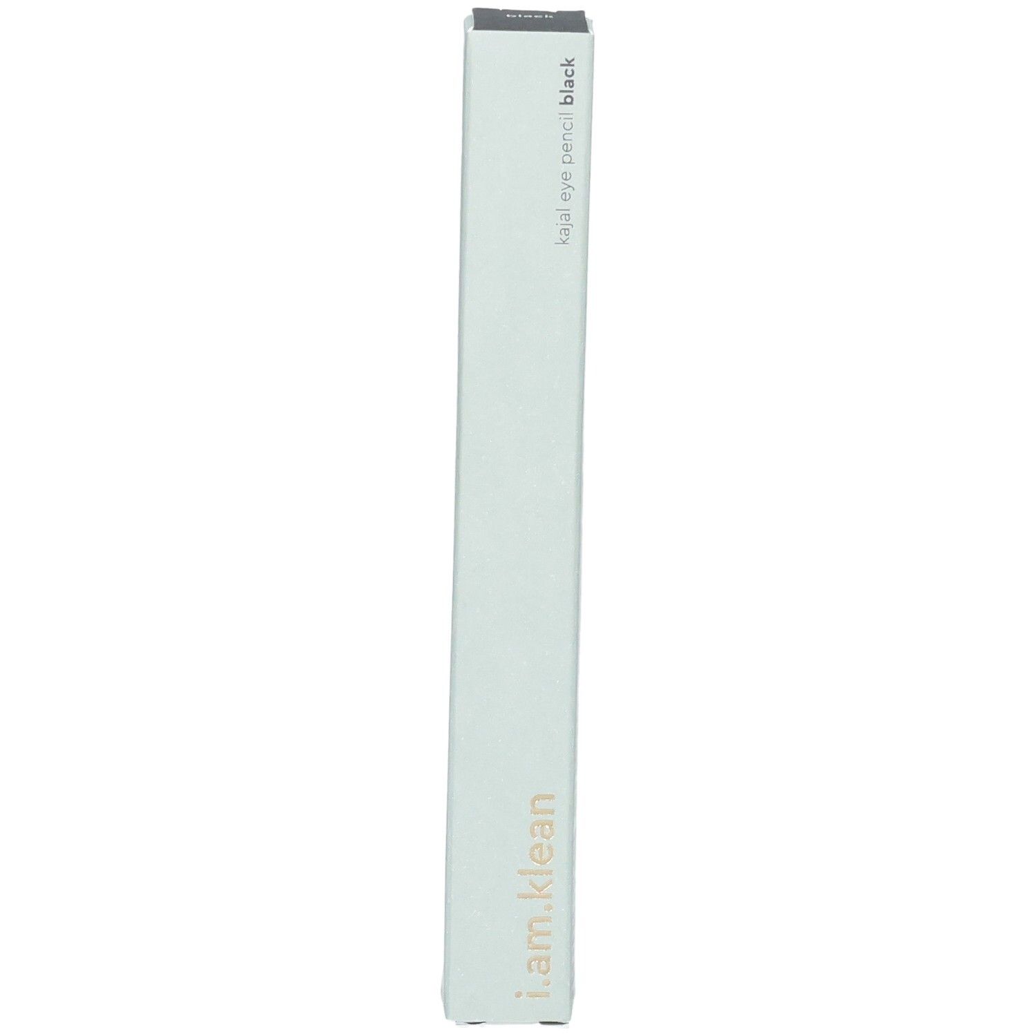 Emballage Kajal Eye Pencil Black. Marque i.am.klean. Boîte fine et allongée, vert clair. Texte: Kajal Eye Pencil Black.