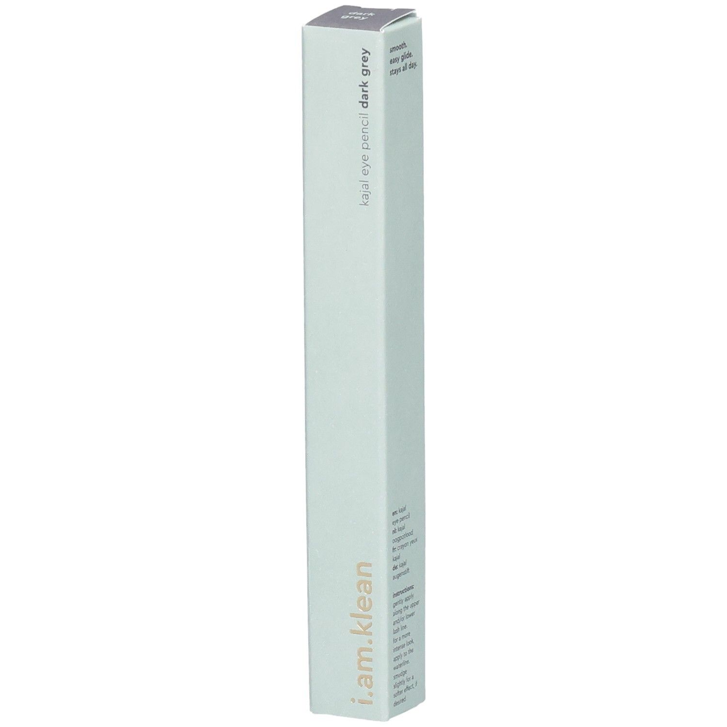 Crayon Kajal Dark Grey Moontide dans un emballage vert clair. Marque i.am.klean. Forme rectangulaire et élancée.