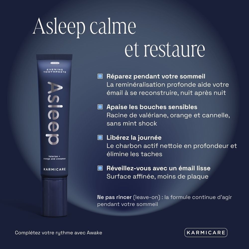 Tube bleu foncé avec inscription "Asleep".