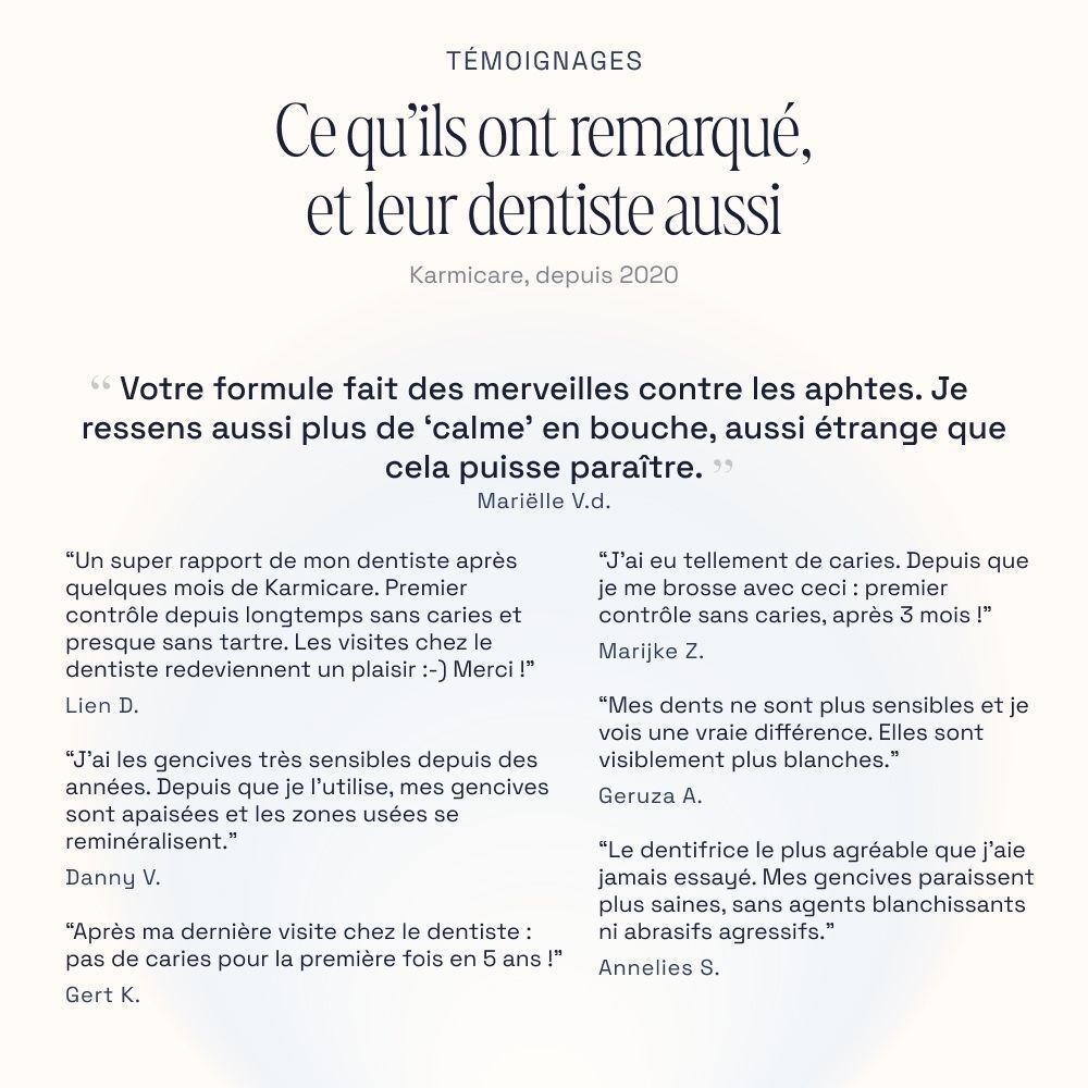 Témoignages Karmicare sur les soins dentaires avec avis de dentistes.
