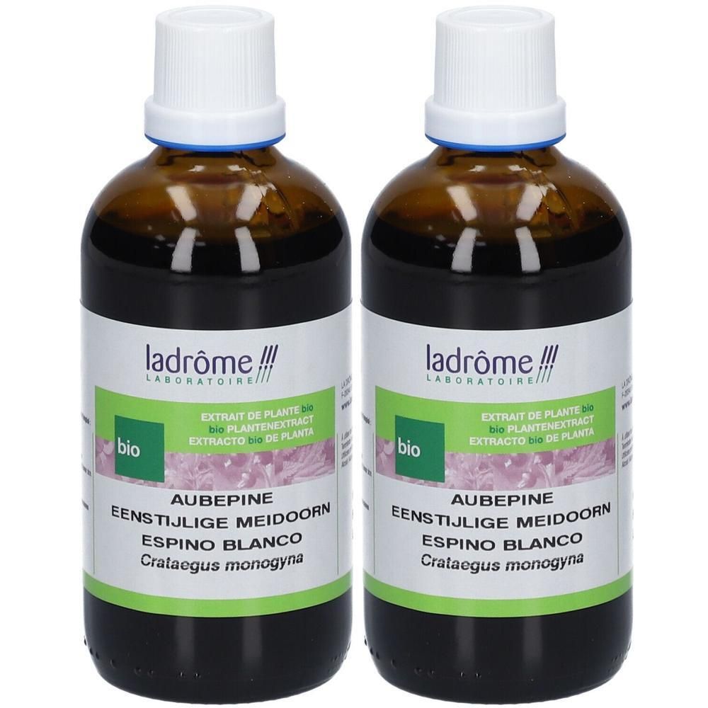 Deux flacons d'extrait bio d'aubépine de Ladrôme.