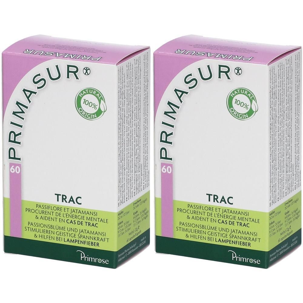 Deux boîtes de Primrose PRIMASUR® TRAC, 60 gélules.