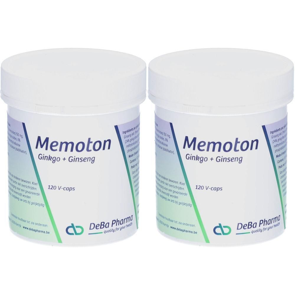 Deux pots de Memoton Ginkgo + Ginseng, 120 V-capsules par pot.