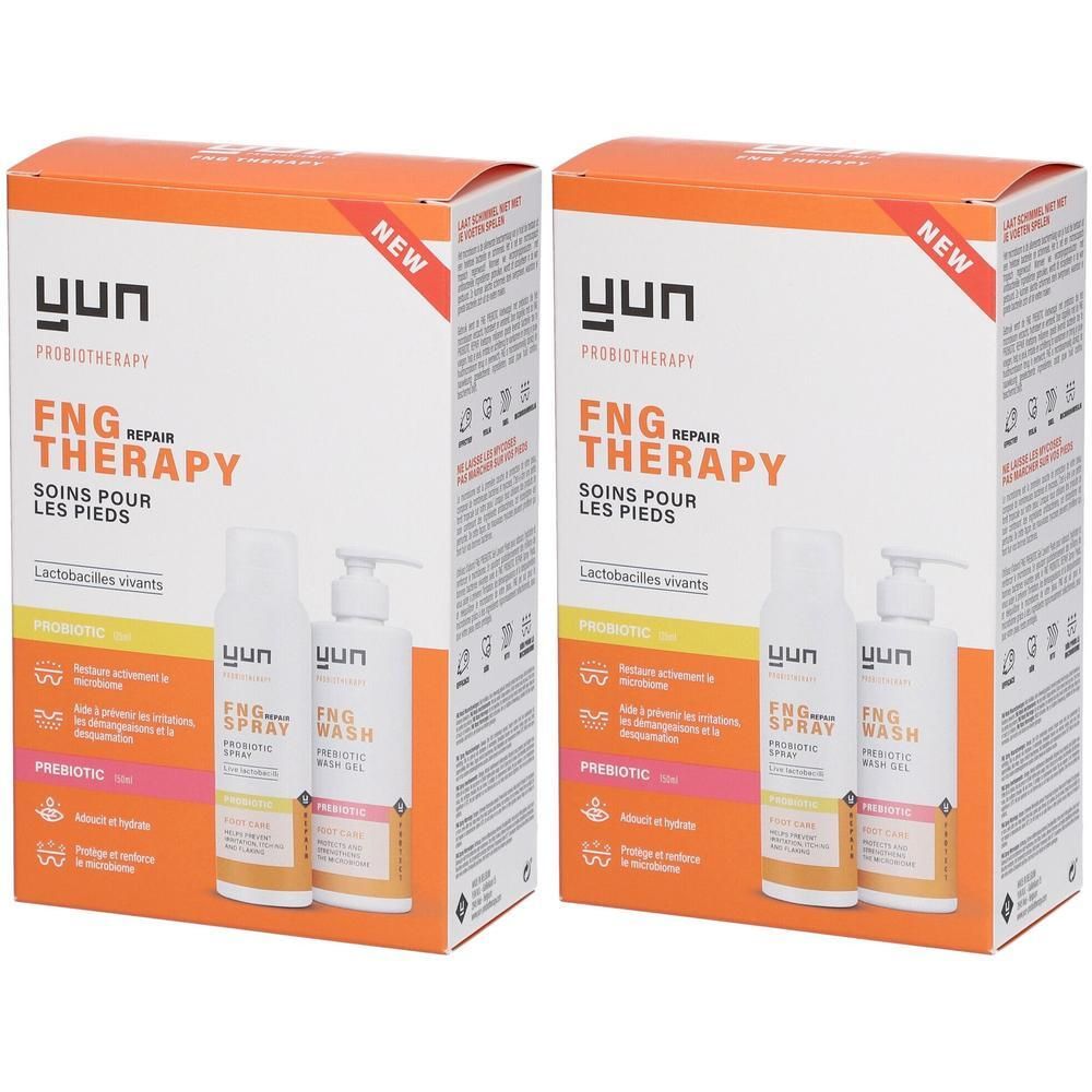 Deux boîtes "YUN FNG Repair Therapy". Contient des flacons et sprays. Emballage orange et blanc.