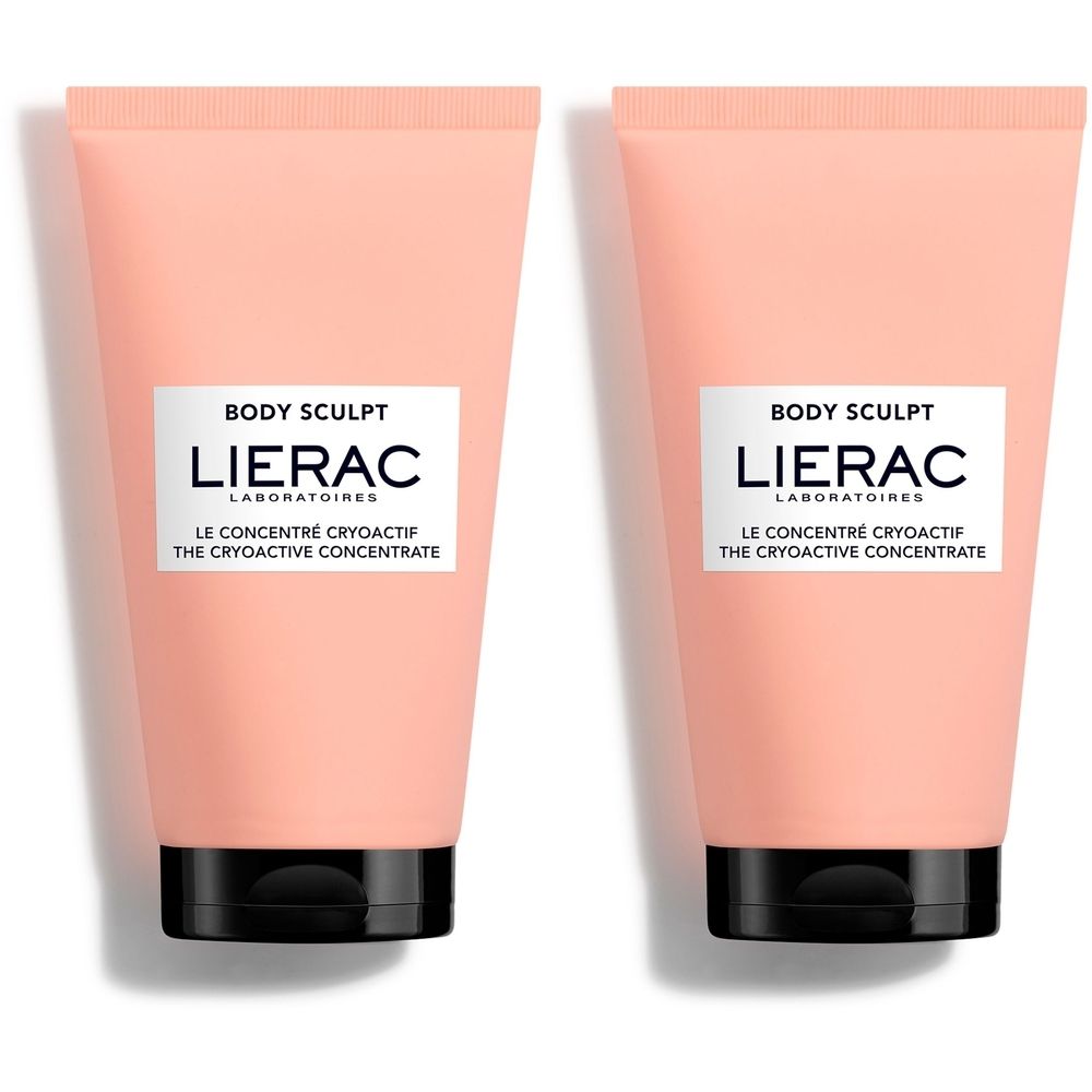 Deux tubes roses avec bouchon noir. Inscription : Body Sculpt, LIERAC, Le Concentré Cryoactif.