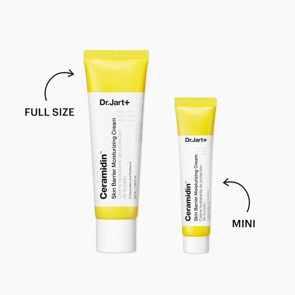 Deux tubes de Dr.Jart+ Ceramidin Skin Barrier Moisturizing Cream : taille normale et mini.