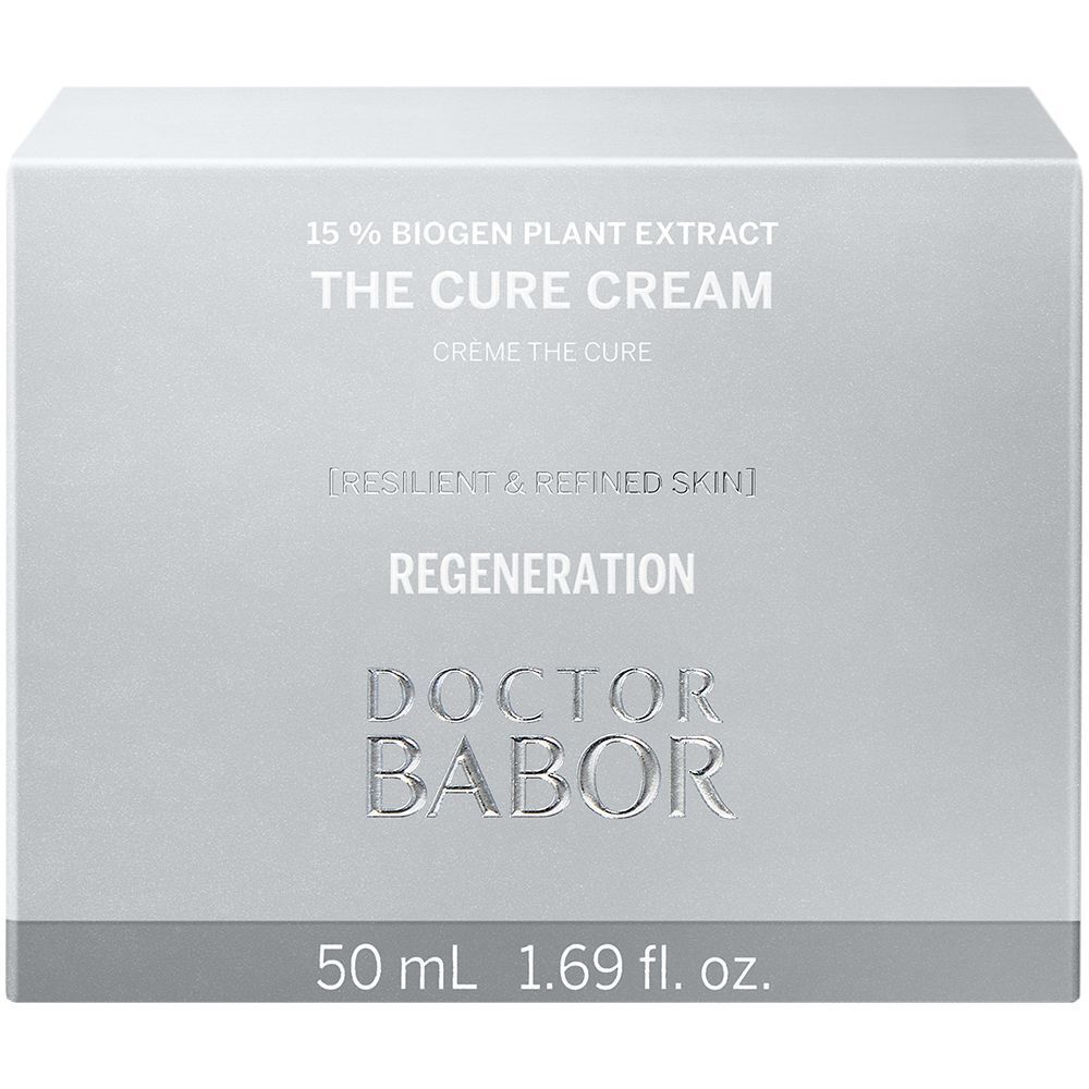 Emballage blanc avec l'inscription THE CURE CREAM, DOCTOR BABOR et 50 ml.