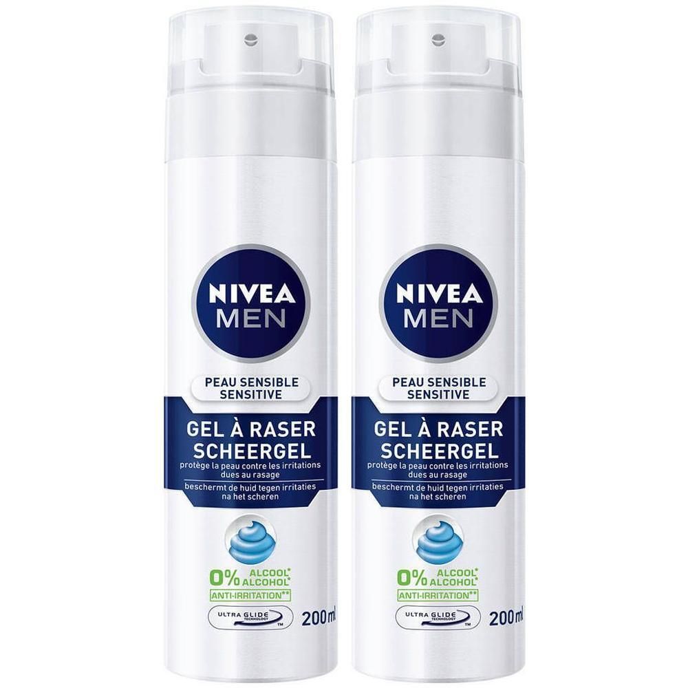 Deux flacons de gel à raser NIVEA MEN, 200ml.