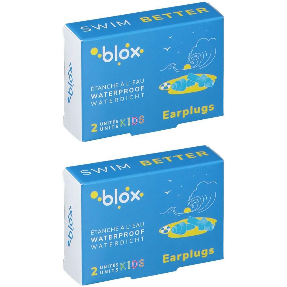 Deux boîtes de bouchons d'oreilles Blox pour enfants, étanches, 2 unités par boîte.