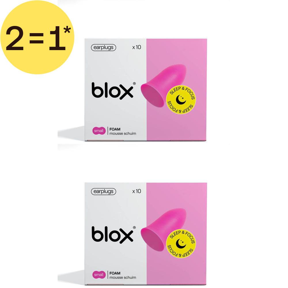 Deux paquets de bouchons d'oreilles en mousse blox®, petits, roses.