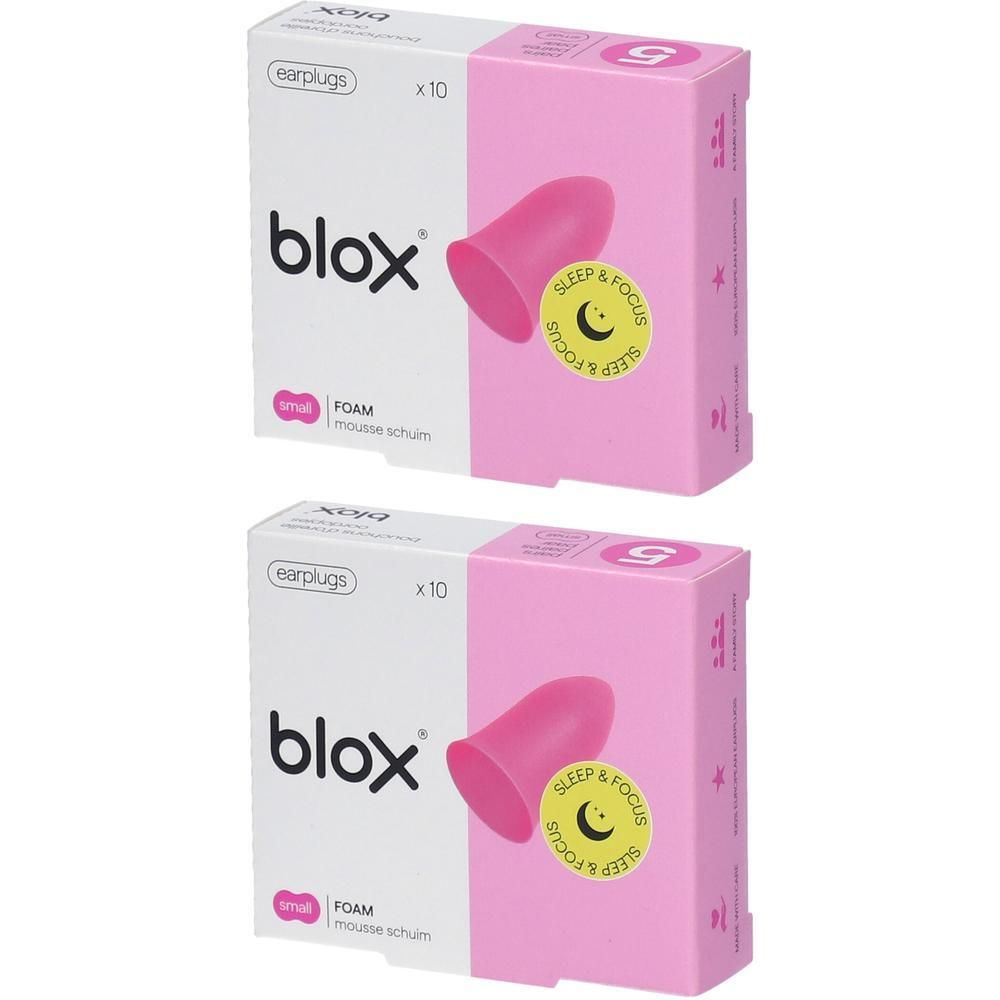 Deux paquets de bouchons d'oreilles en mousse blox®, petits, roses.