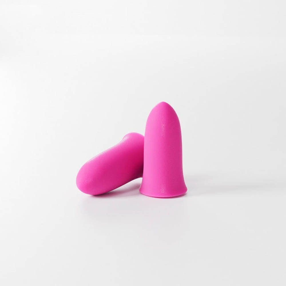 Deux bouchons d'oreilles en mousse blox® roses, petits, dans un paquet ouvert.