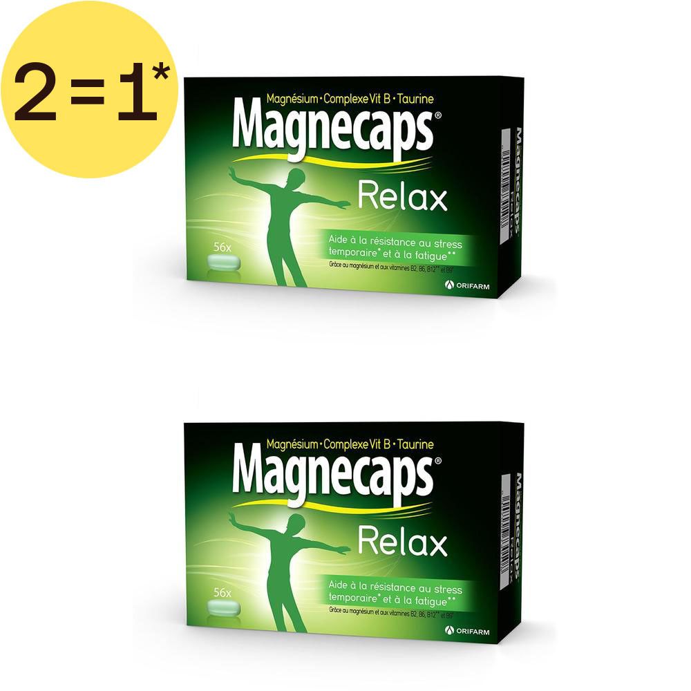 Boîte Magnecaps® Relax 56 capsules, Magnésium-Vit B-Complexe-Taurine.