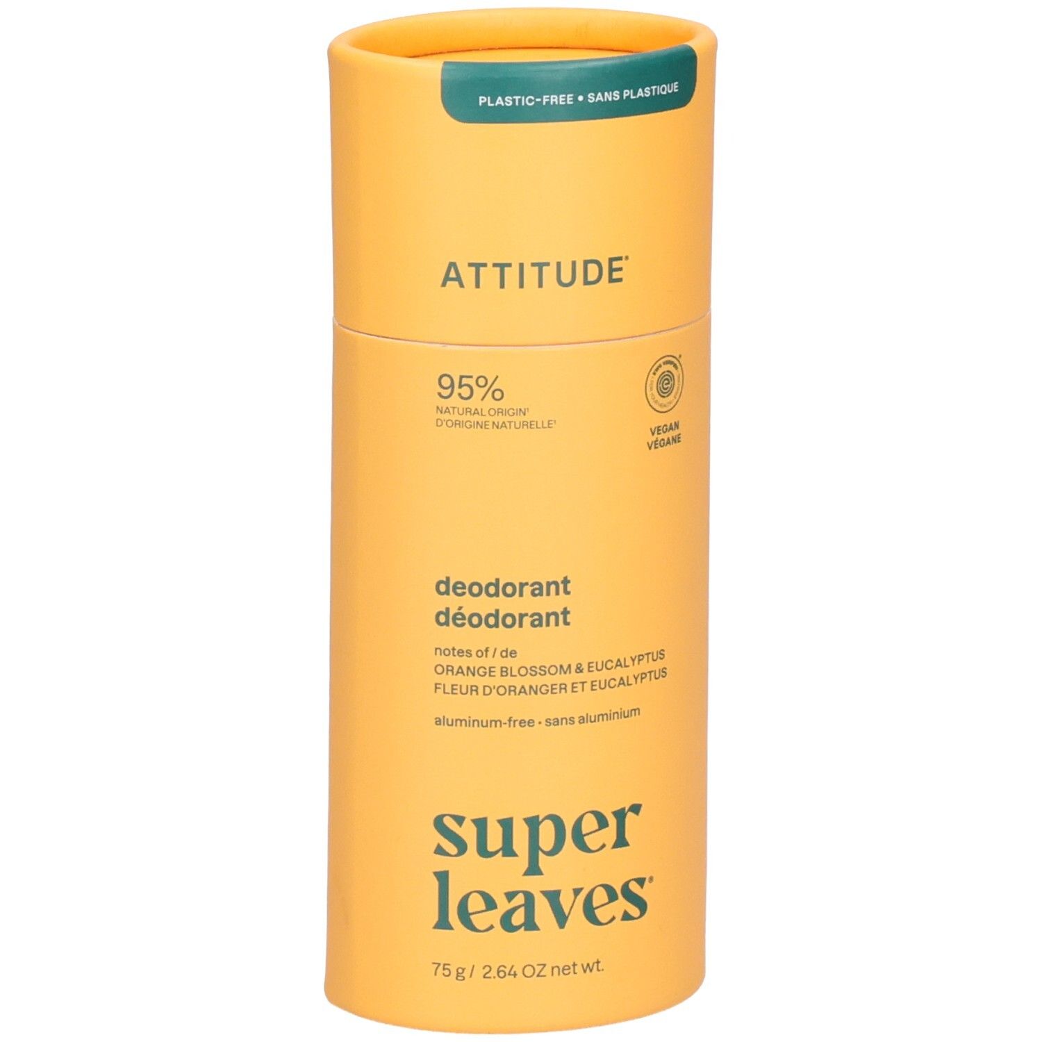 Déodorant Attitude Super Leaves Fleur d'Oranger & Eucalyptus, 75g. Sans aluminium.