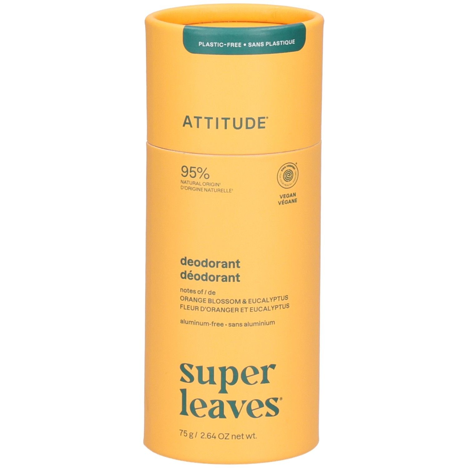 Déodorant Attitude Super Leaves Fleur d'Oranger & Eucalyptus, 75g. Sans aluminium.