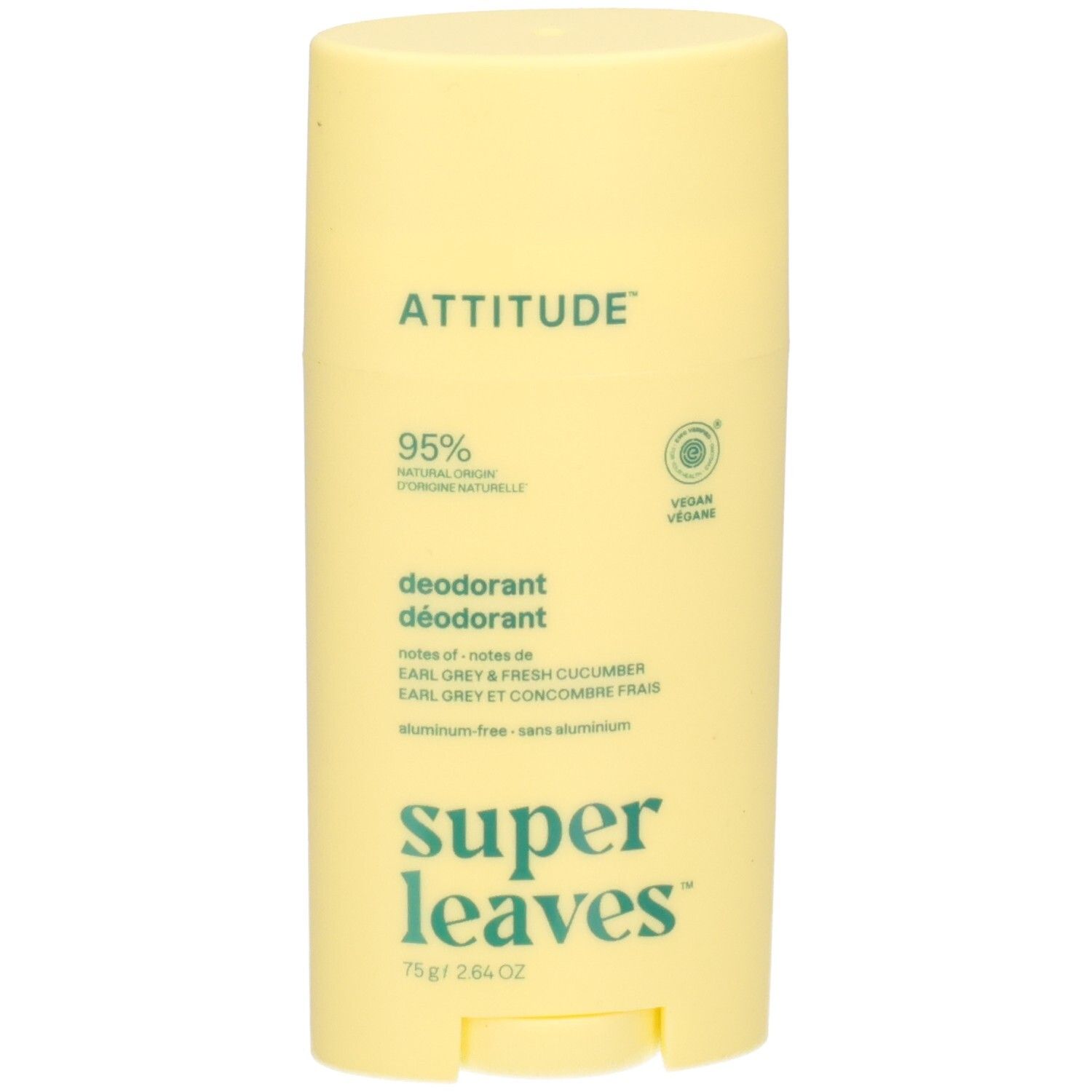 Bâton déodorant ATTITUDE Super Leaves, 75g, jaune.
