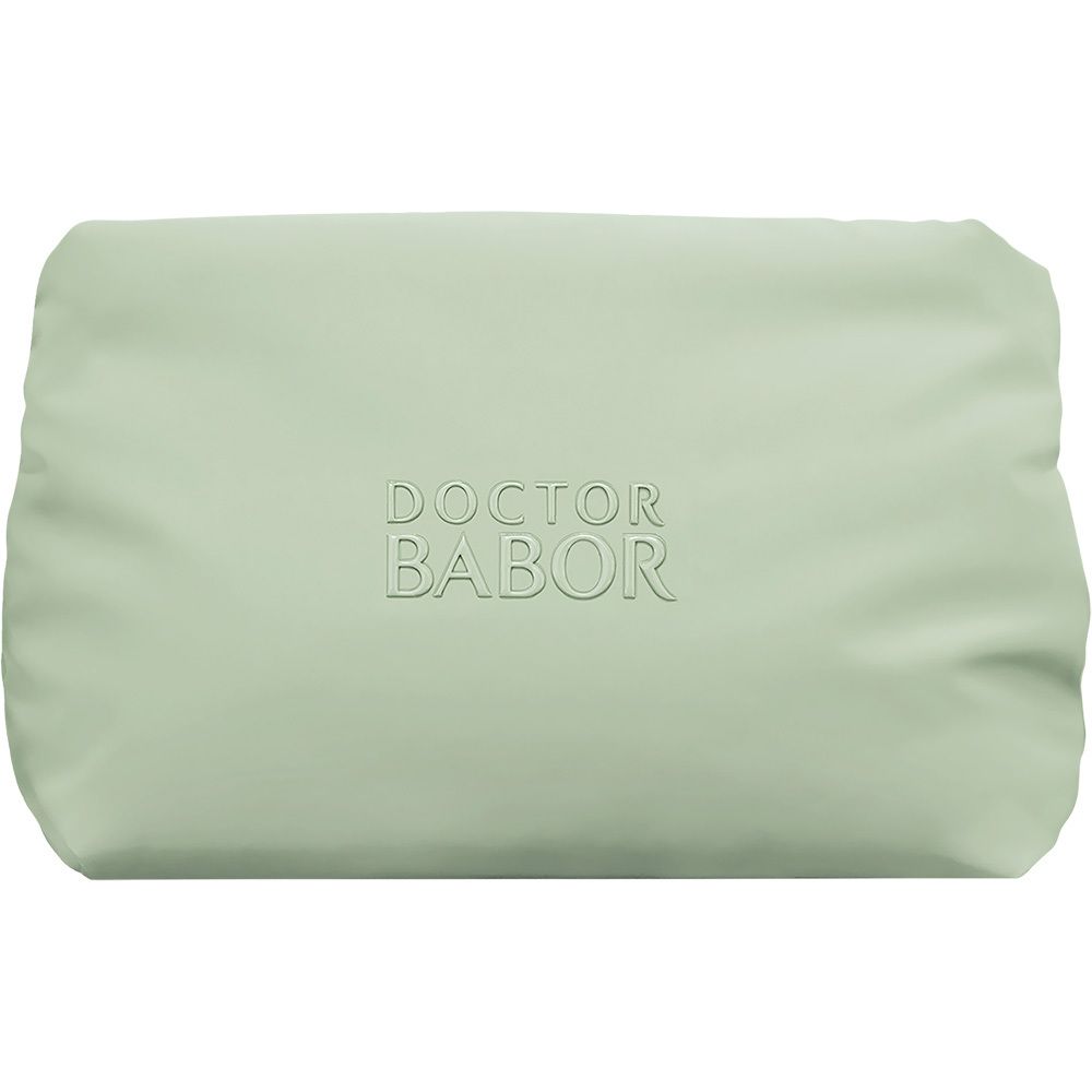 Coffret cosmétique Babor : pochette avec 3 produits. "Clay Multi-Cleanser", "Moisture Glow Cream", "Awakening Eye Cream".
