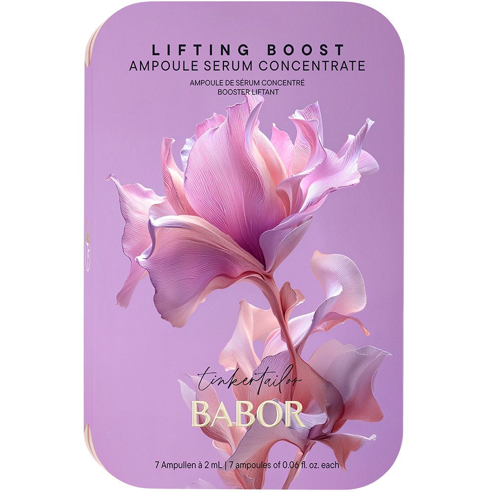 Coffret Babor Lifting Boost en boîte métallique rose avec motif floral.