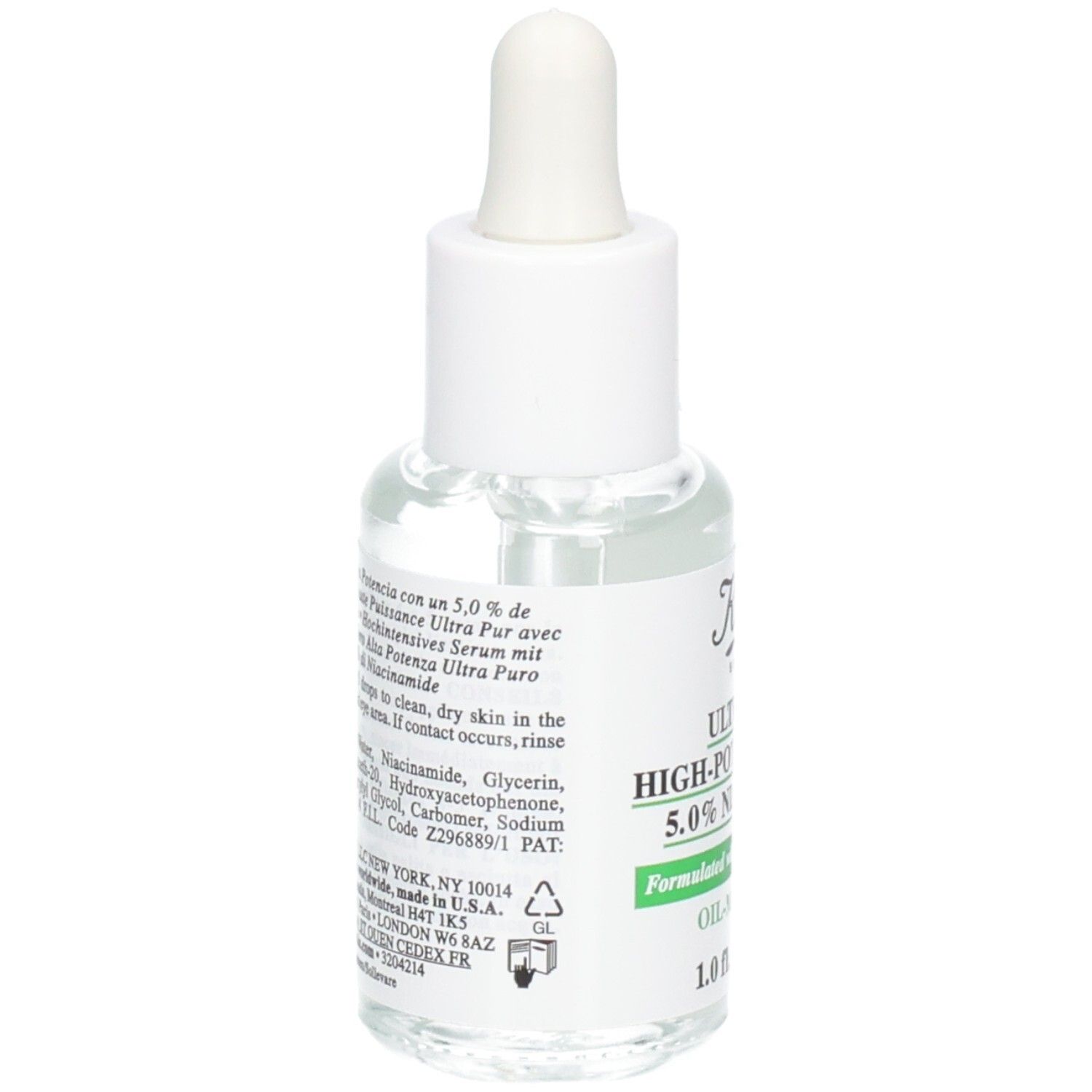 Dos de la bouteille de Sérum Ultra Pure High-Potency Kiehl's avec ingrédients.