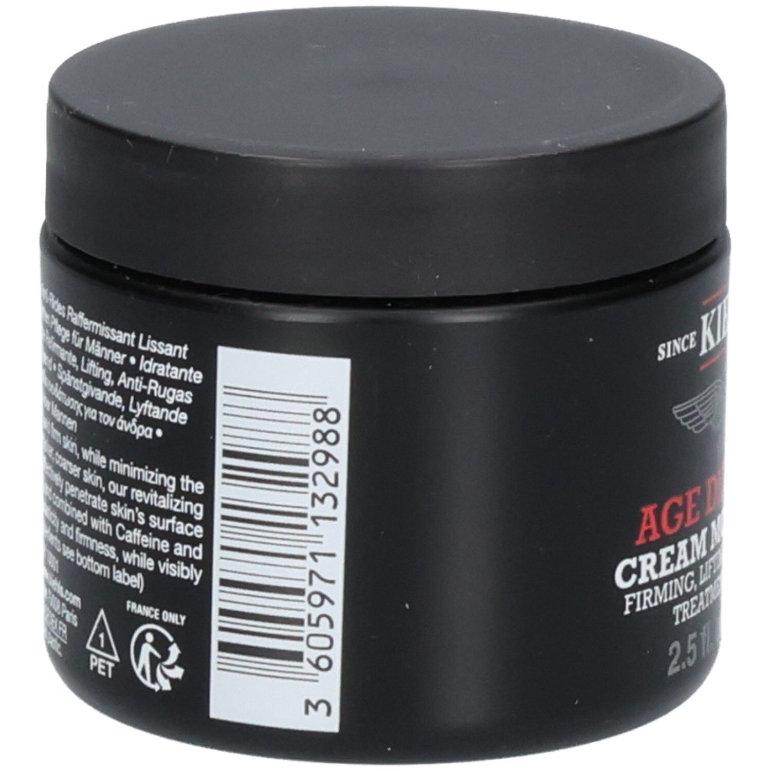Kiehl's Age Defender Cream Moisturizer pour homme, dos avec code-barres et ingrédients.