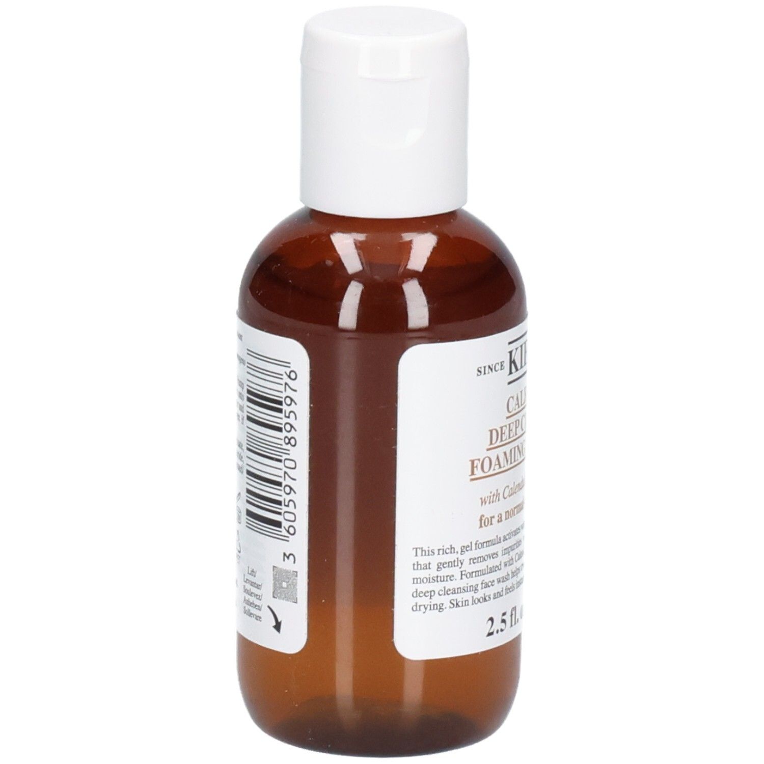 Kiehl's Calendula Deep Cleansing Foaming Face Wash, arrière du flacon de 75 ml avec code-barres.
