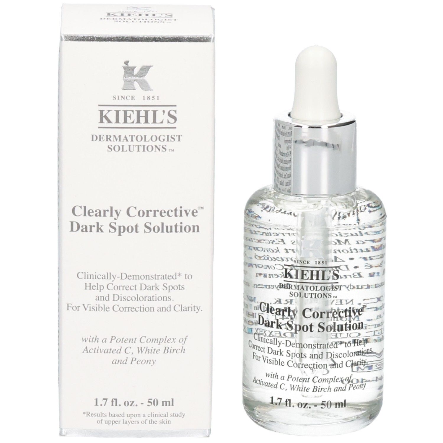 Kiehl's Clearly Corrective Dark Spot Solution sérum et emballage. 50 ml.