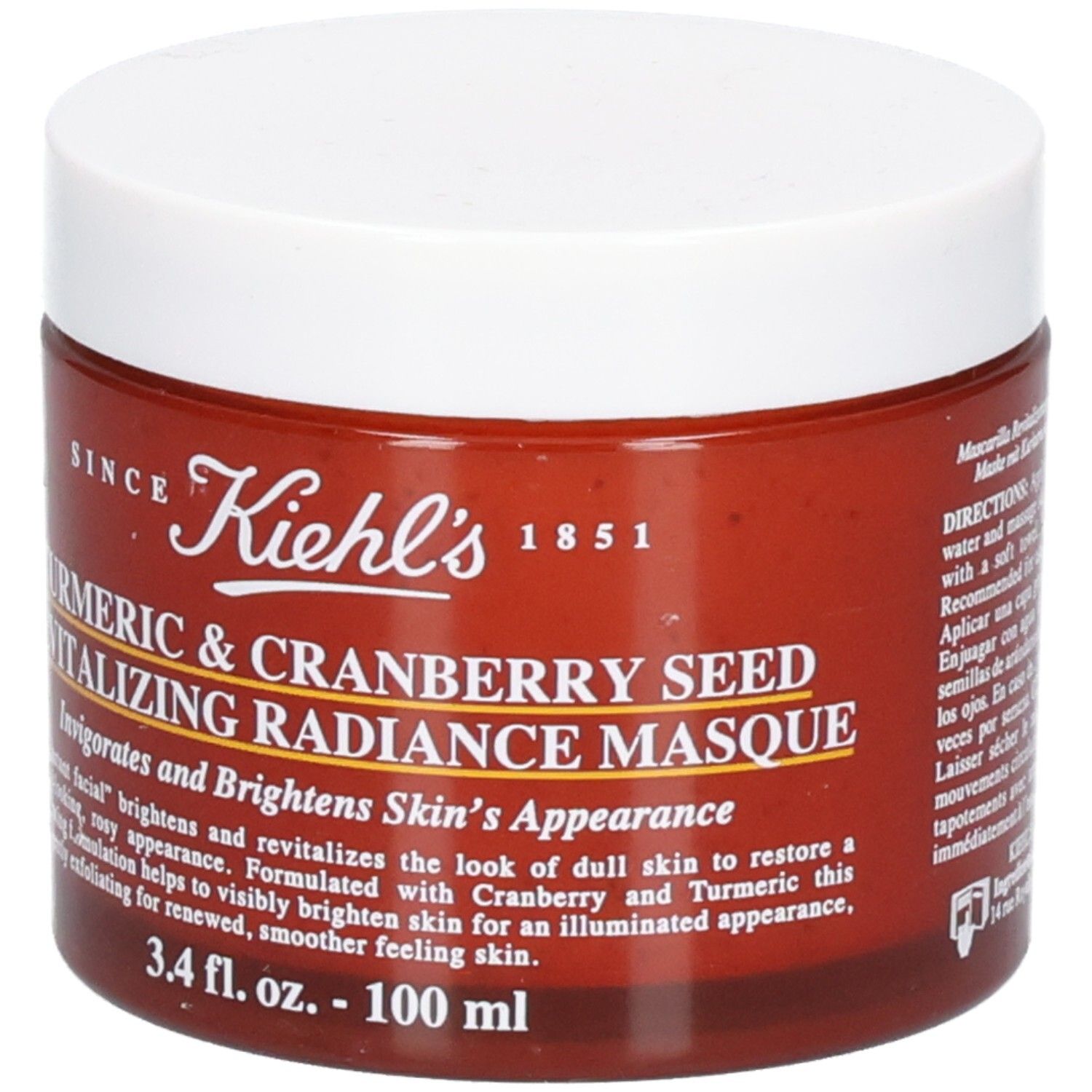 Masque Éclat Tonifiant au Curcuma & aux Graines de Canneberge Kiehl's, pot en verre de 100 ml.