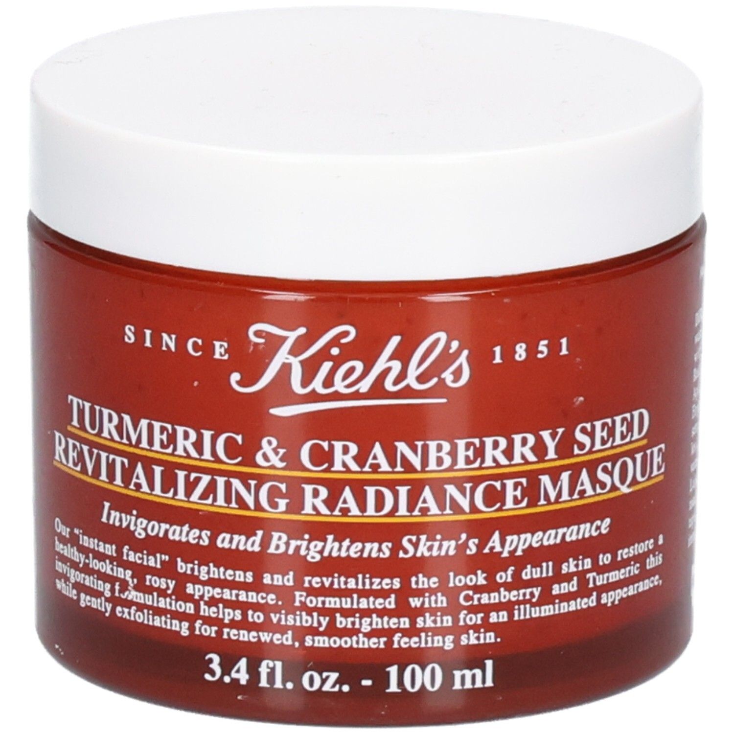 Masque Éclat Tonifiant au Curcuma & aux Graines de Canneberge Kiehl's, pot en verre de 100 ml.