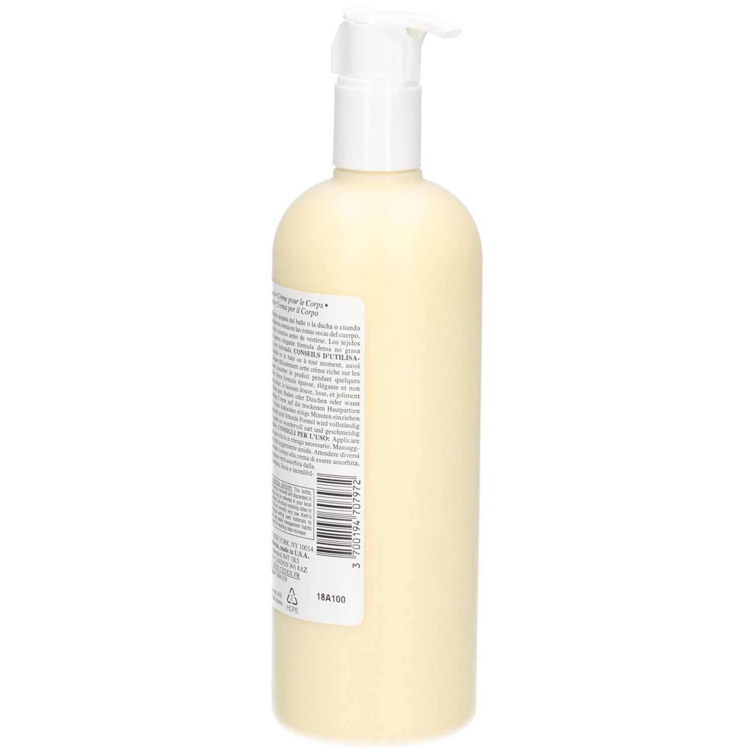 Kiehl's Crème de Corps, vue arrière avec étiquette.