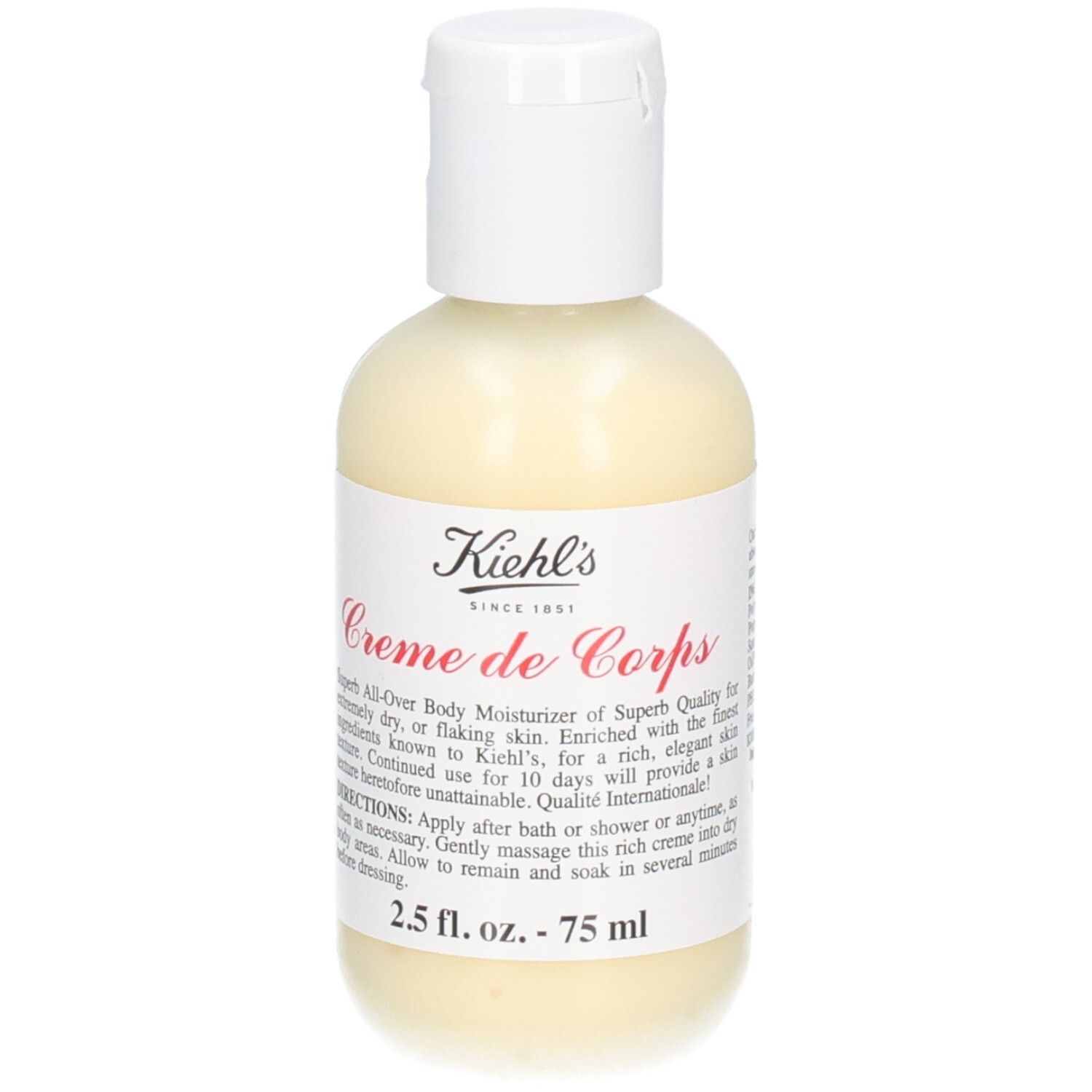 Kiehl's Crème de Corps, 75 ml. Flacon blanc avec bouchon rabattable et étiquette.