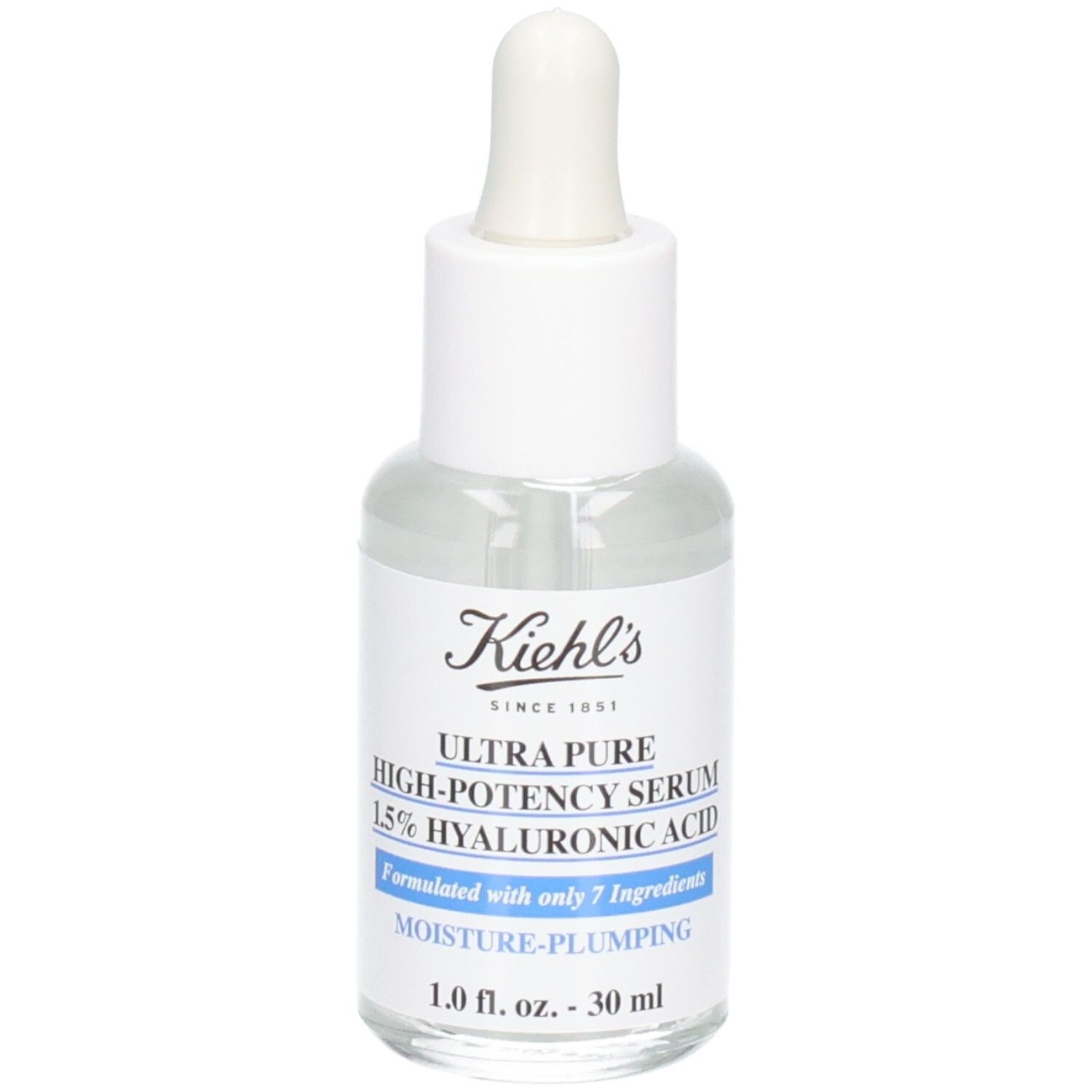 Sérum Kiehl's à l'acide hyaluronique : flacon de 30 ml avec pipette. Contient 1,5% d'acide hyaluronique.