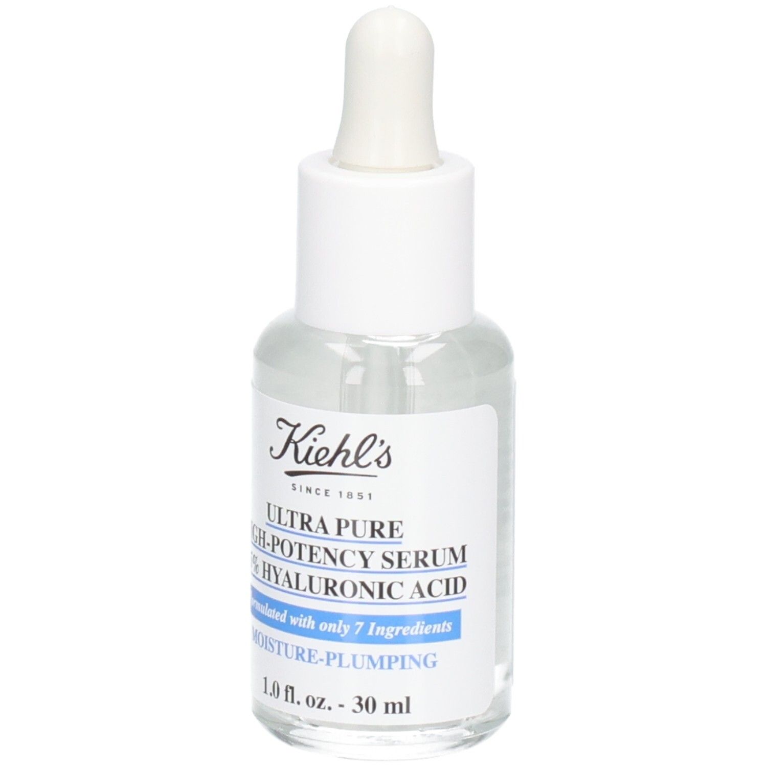 Sérum Kiehl's à l'acide hyaluronique : flacon de 30 ml avec pipette. Contient 1,5% d'acide hyaluronique.