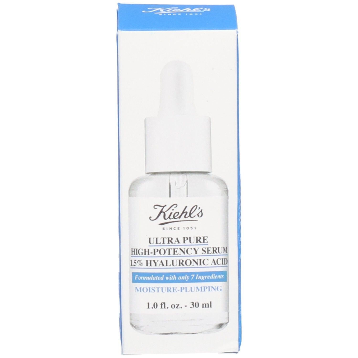Sérum Kiehl's acide hyaluronique : flacon 30 ml avec pipette et boîte. Contient 1,5% d'acide hyaluronique.
